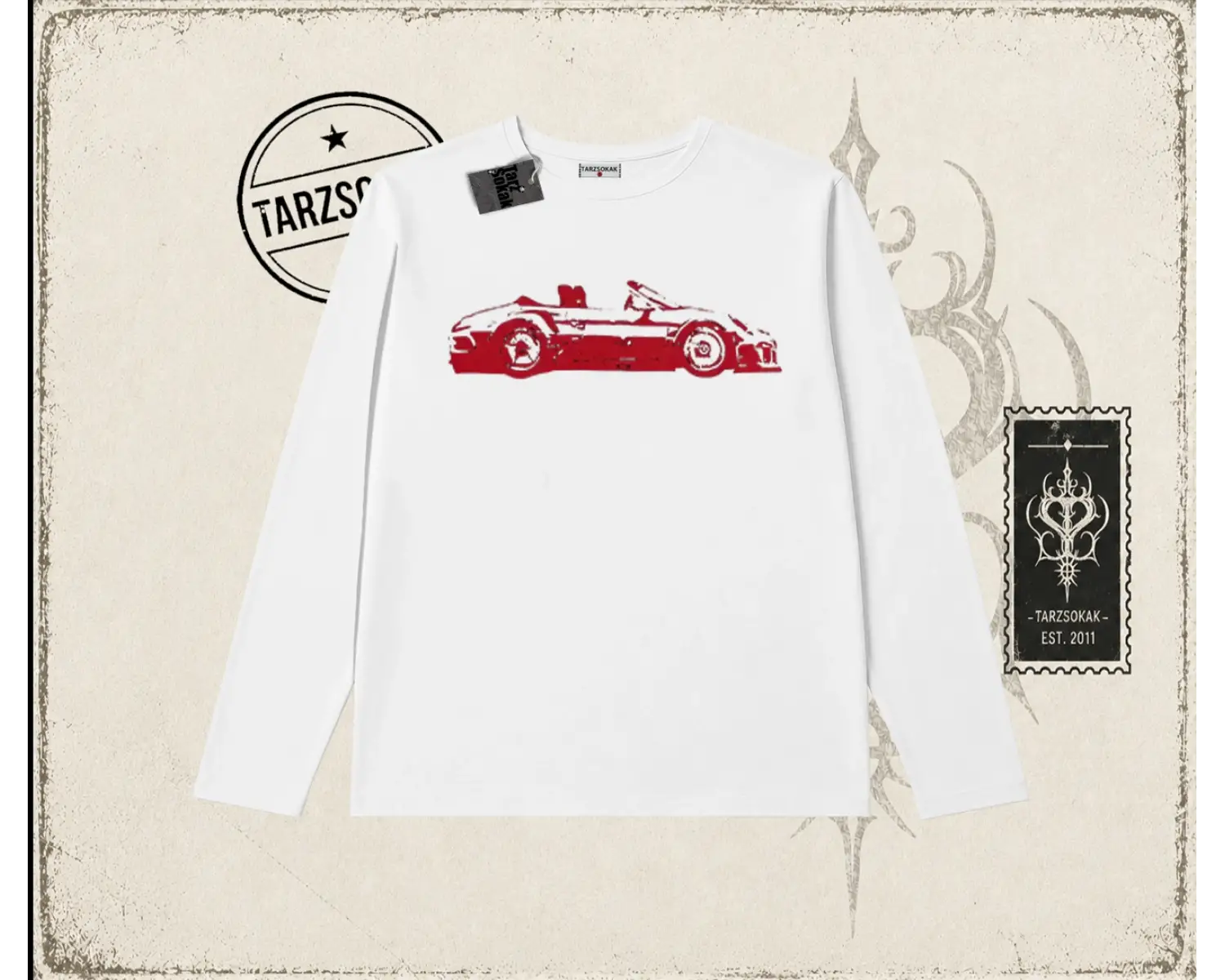 Unisex Red Cabrio Biskilet Yaka  Long Sleeve Beyaz