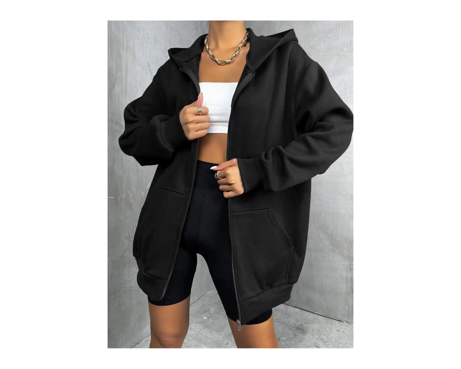 Unisex Renkli Oversize Kapüşonlu Fermuarlı Hırka