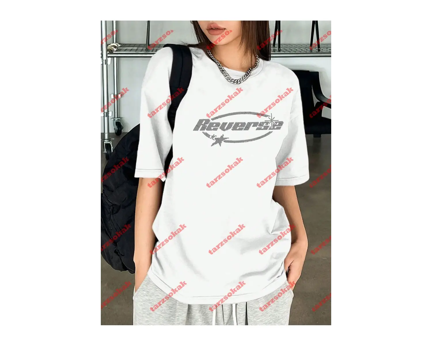 Unisex Reverse Baskılı Tshirt Beyaz