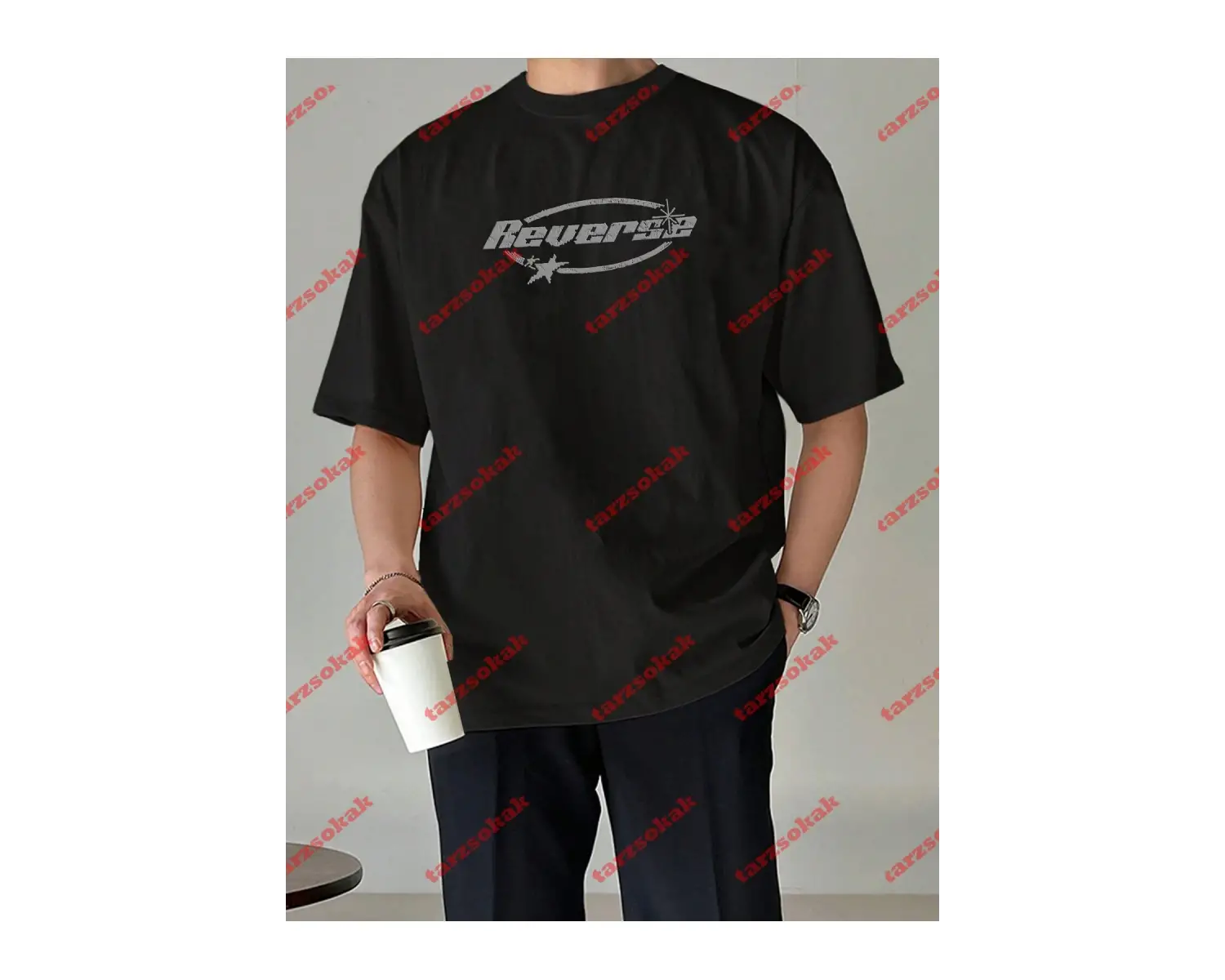 Unisex Reverse Baskılı Tshirt Siyah