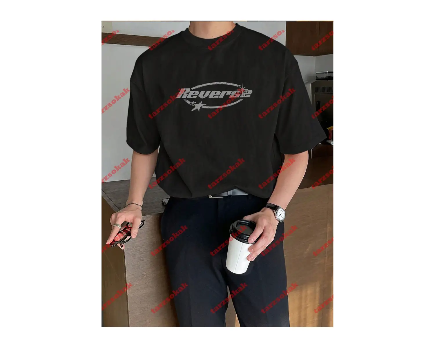 Unisex Reverse Baskılı Tshirt Siyah