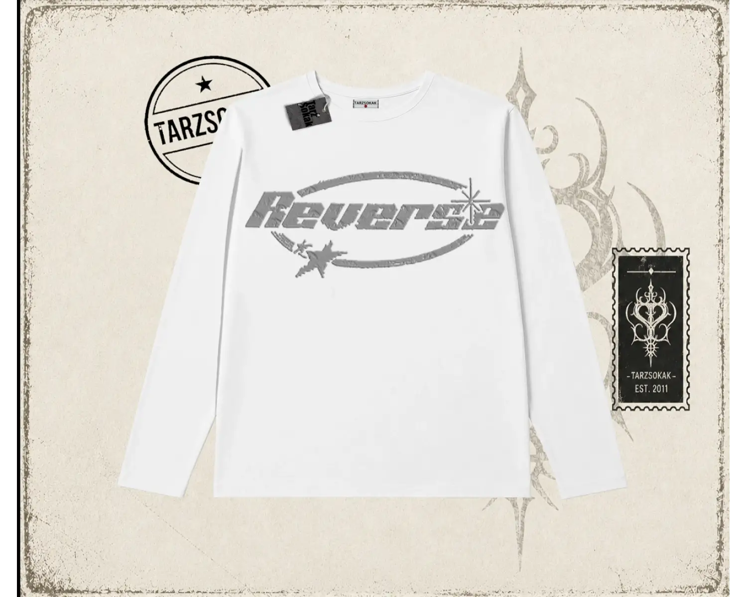 Unisex Reverse Biskilet Yaka  Long Sleeve Beyaz