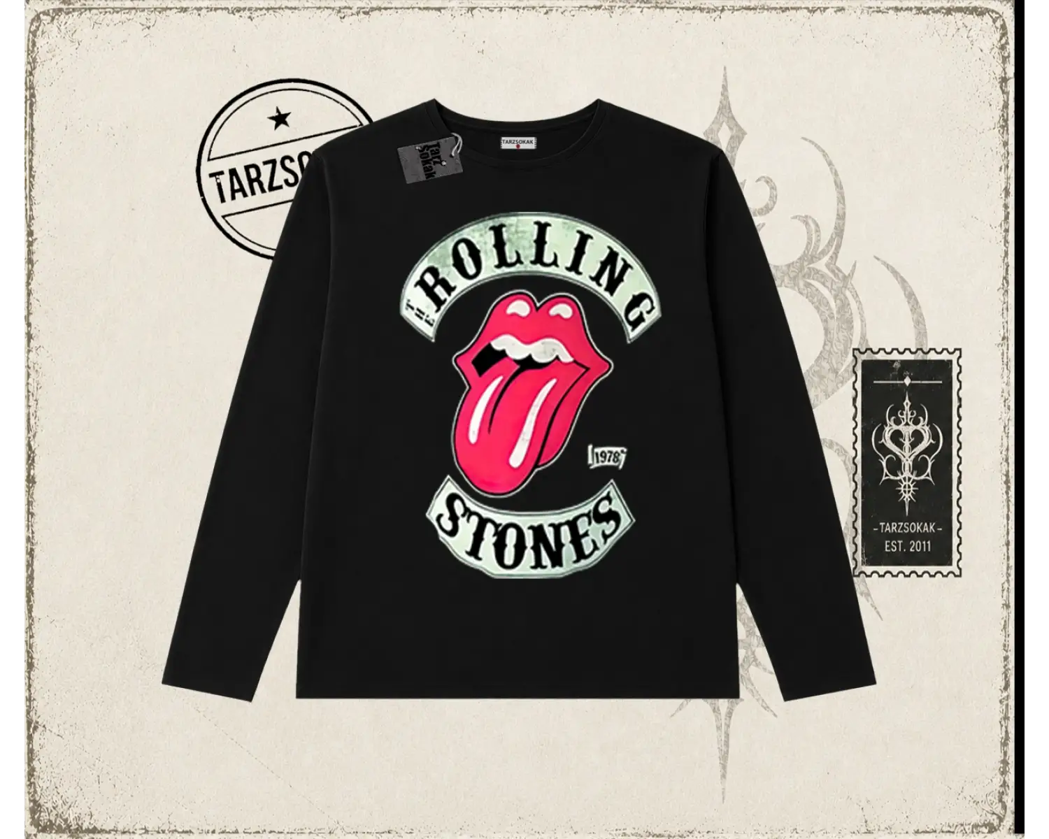 Unisex Rolling Stones 1978 Biskilet Yaka  Long Sleeve Beyaz