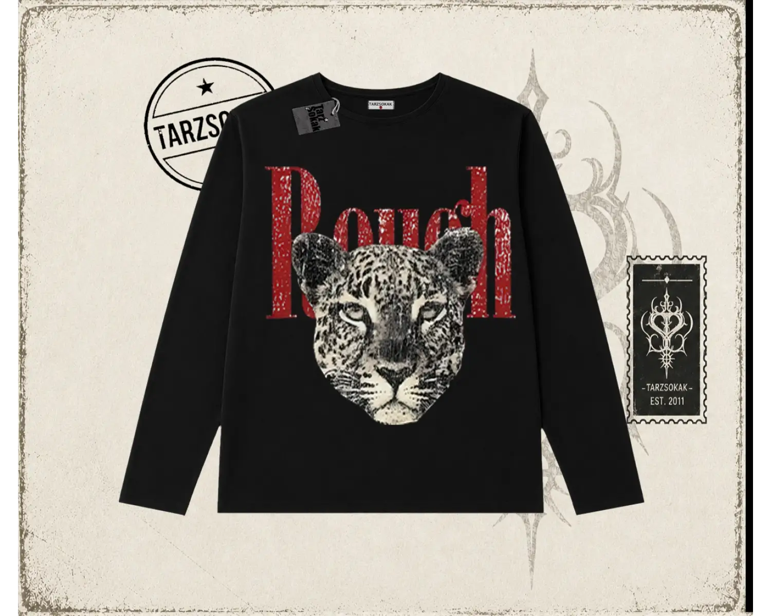 Unisex Rough Leopar Biskilet Yaka  Long Sleeve Beyaz