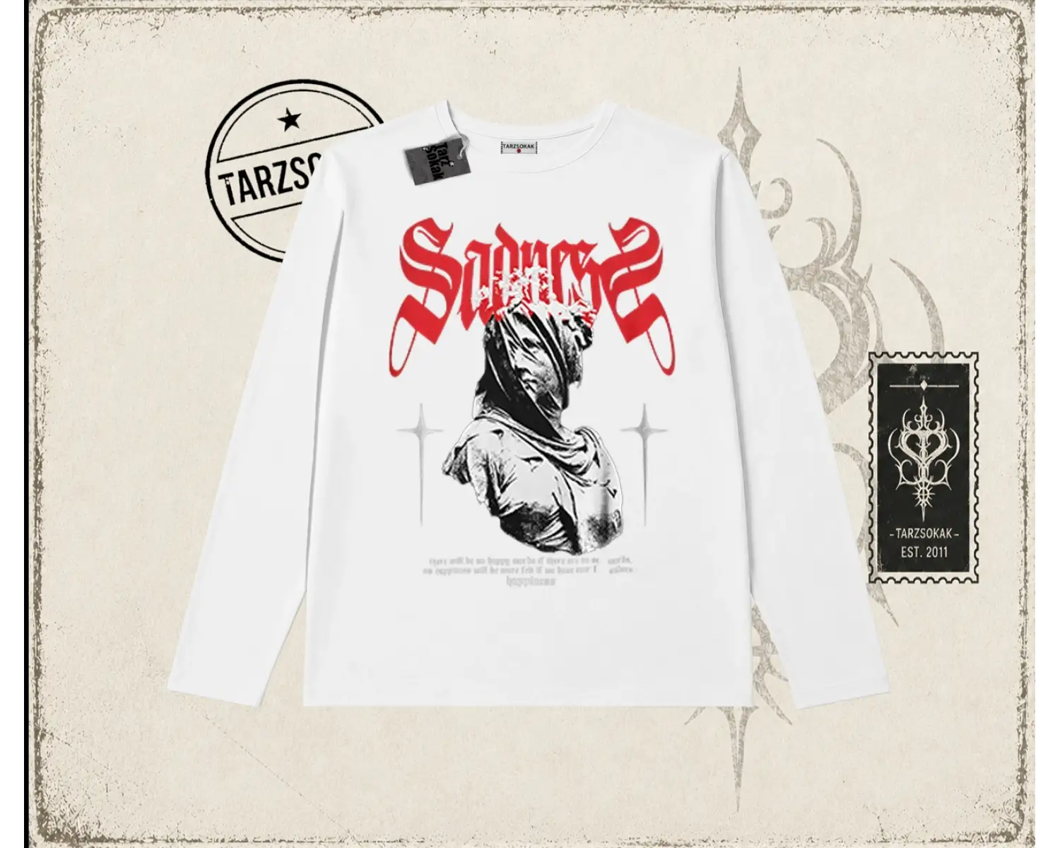 Unisex Sadness Biskilet Yaka  Long Sleeve Beyaz