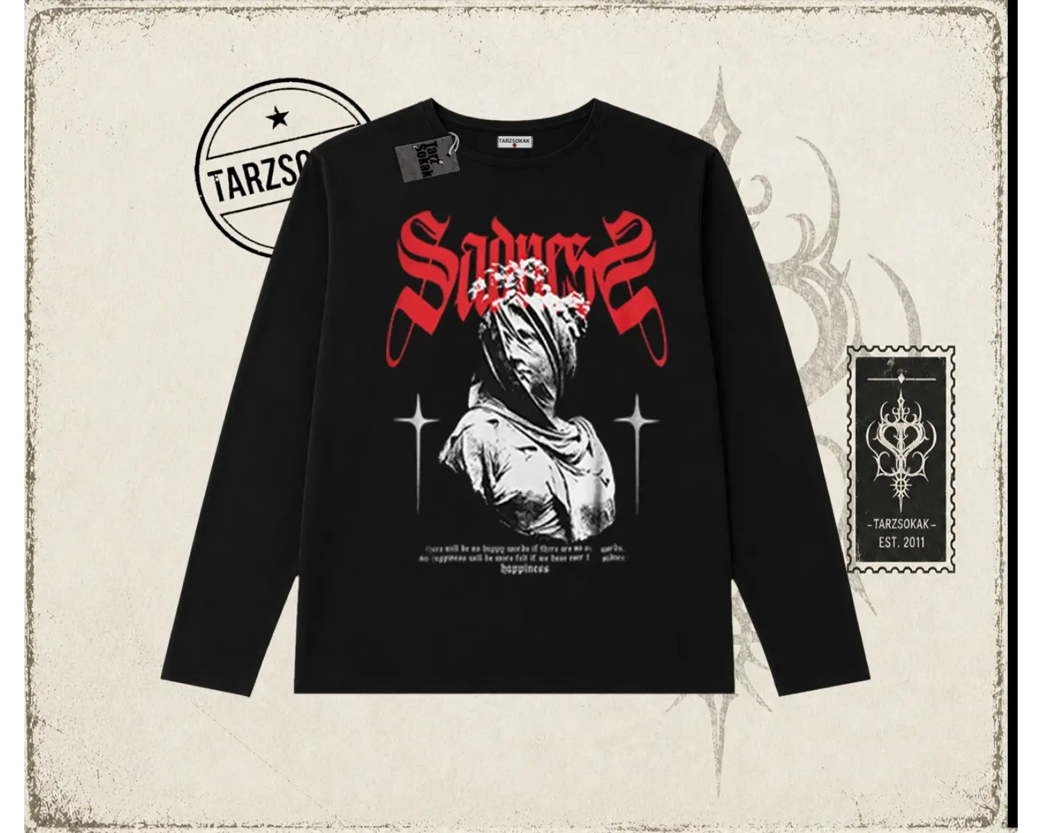 Unisex Sadness Biskilet Yaka  Long Sleeve Beyaz