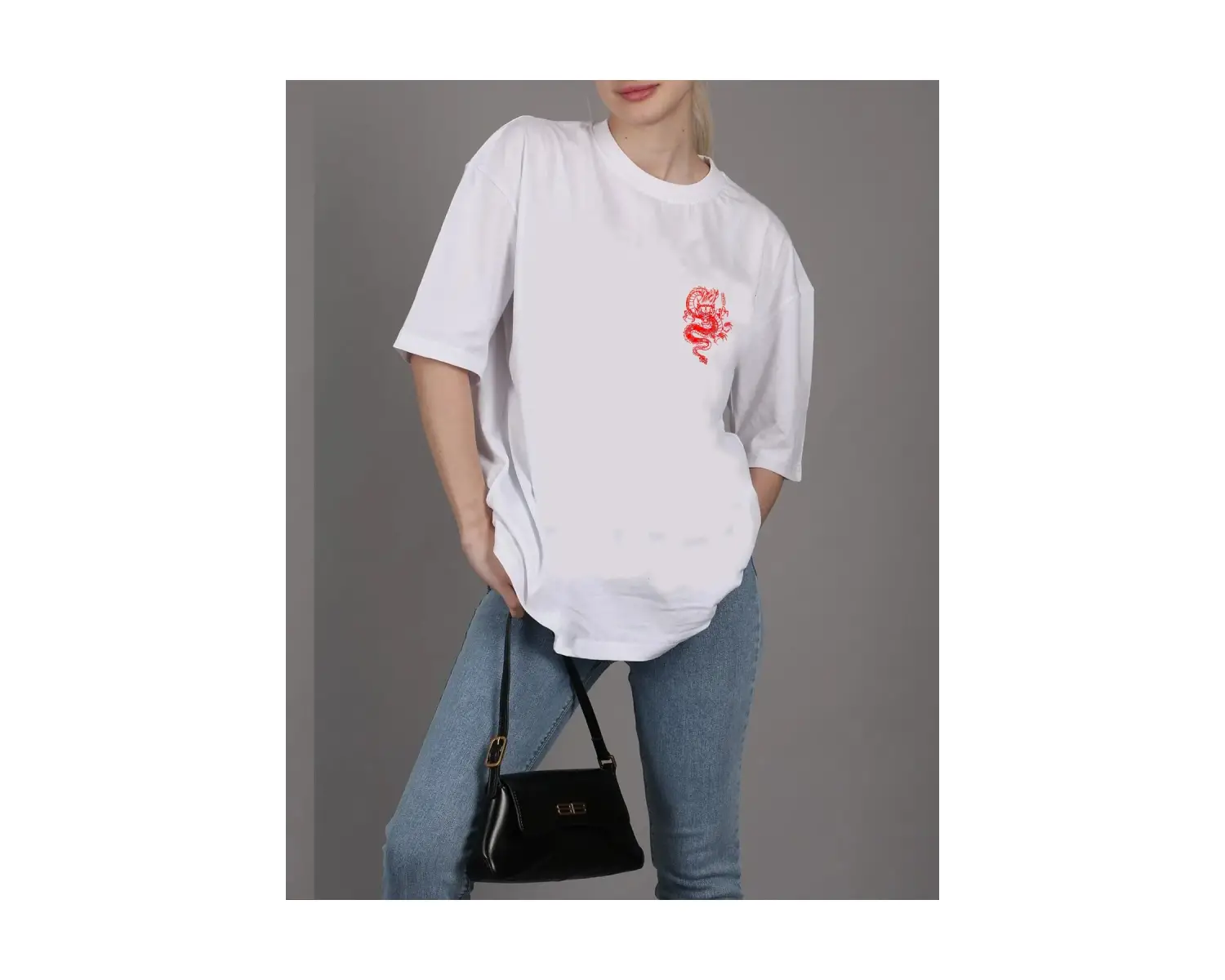 Unisex Şanslı Dragon Rahat Kesim Oversize T-shirt