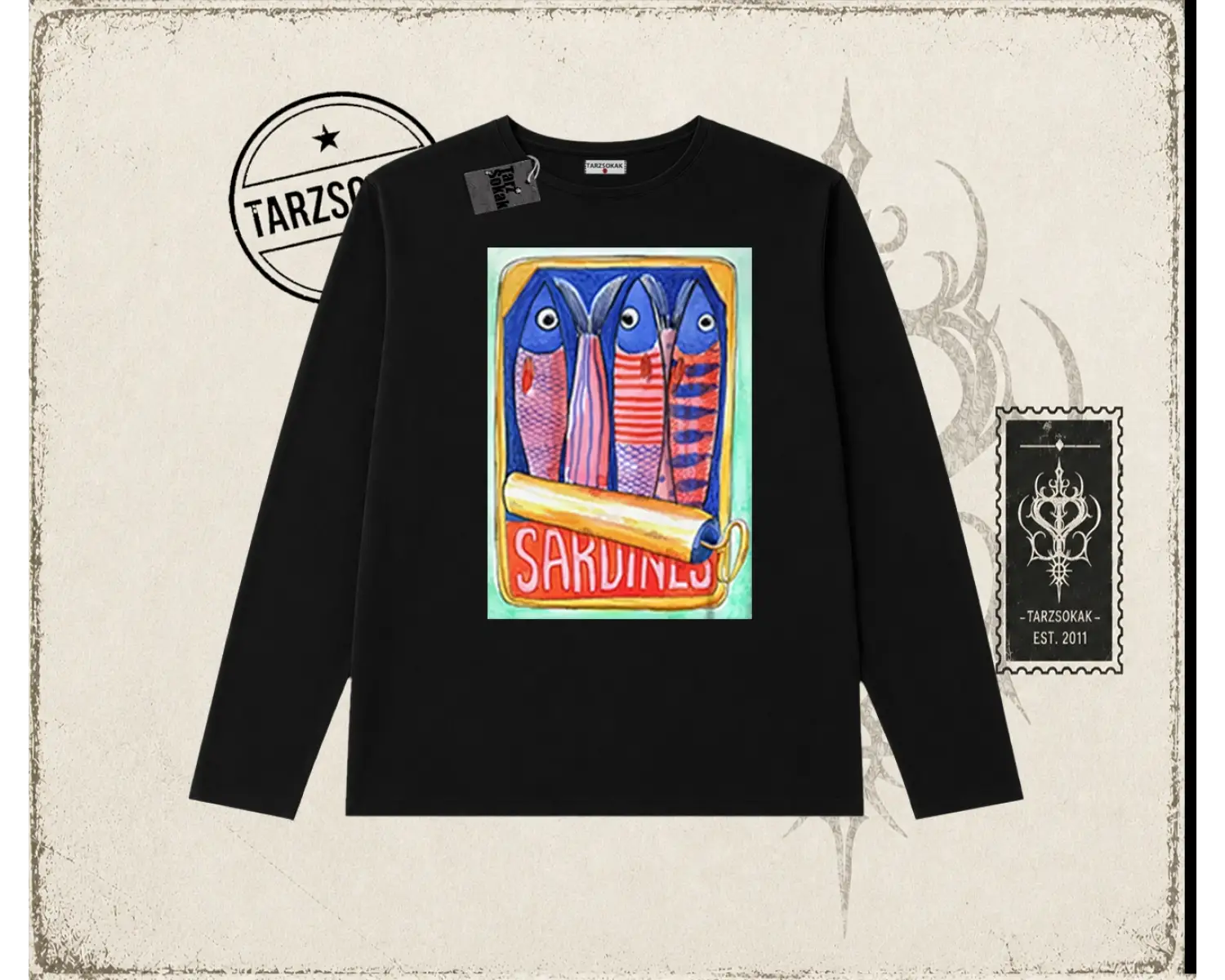 Unisex Sardines Tin Biskilet Yaka  Long Sleeve Beyaz