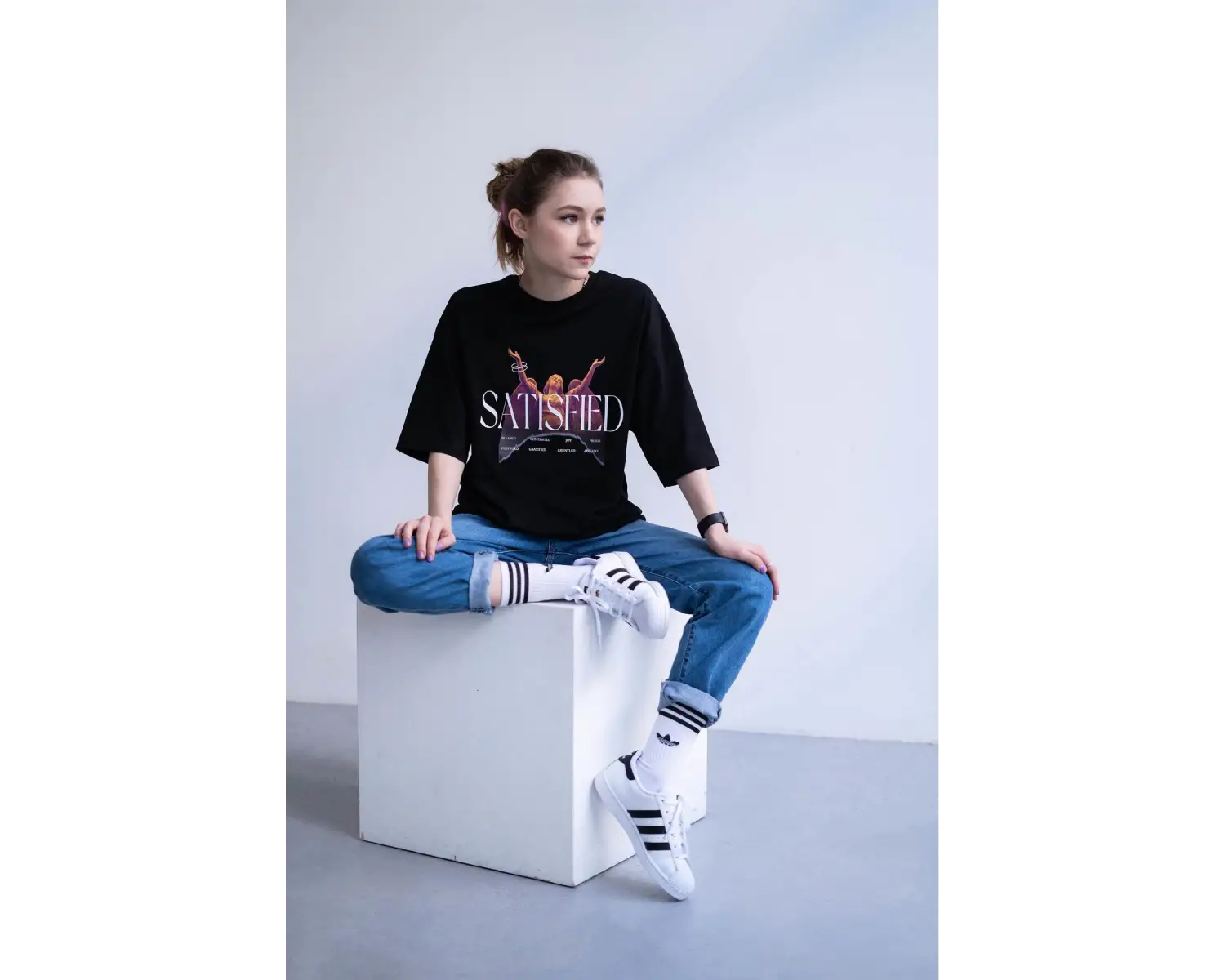 Unisex Satisfied Siyah Tshirt