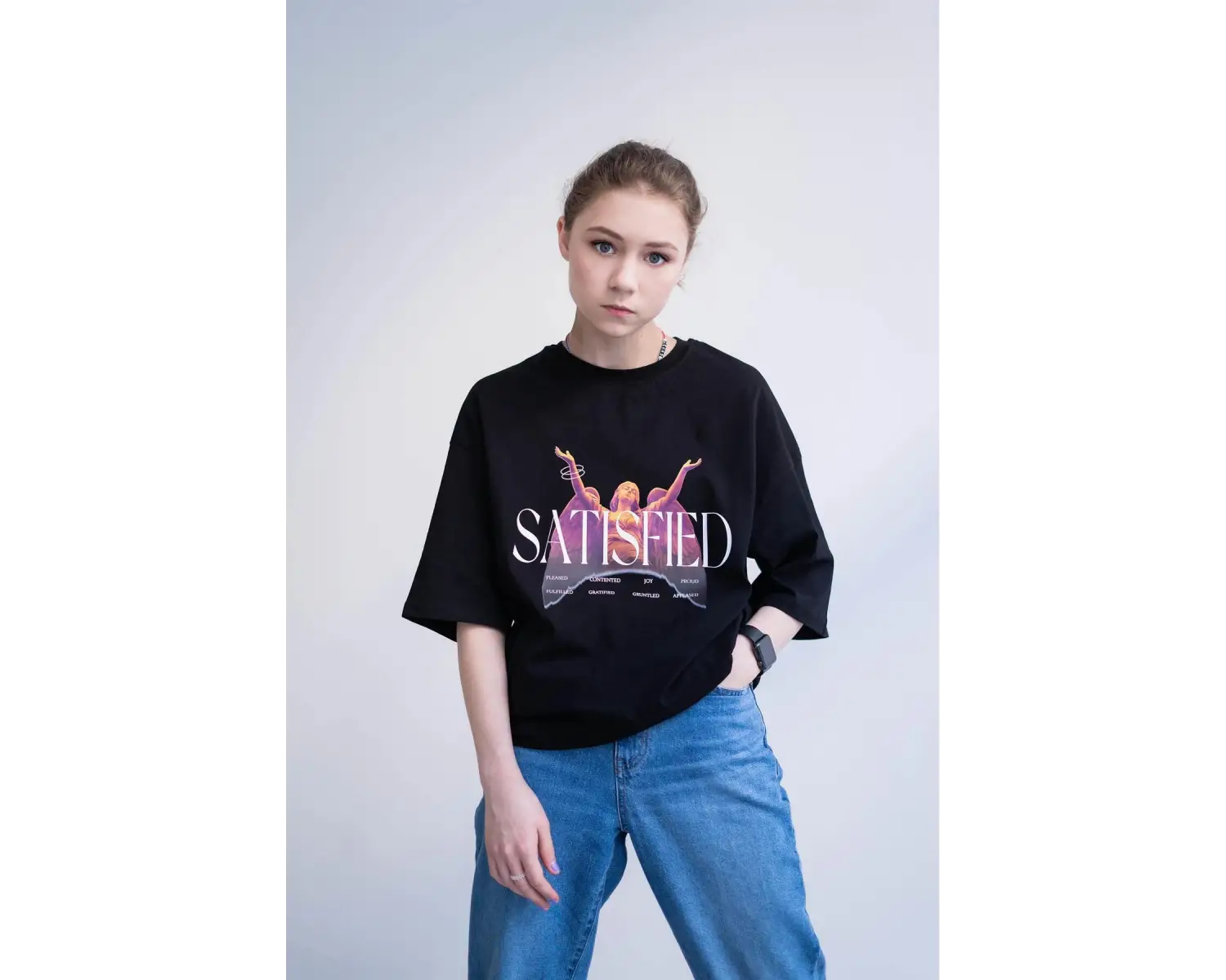 Unisex Satisfied Siyah Tshirt