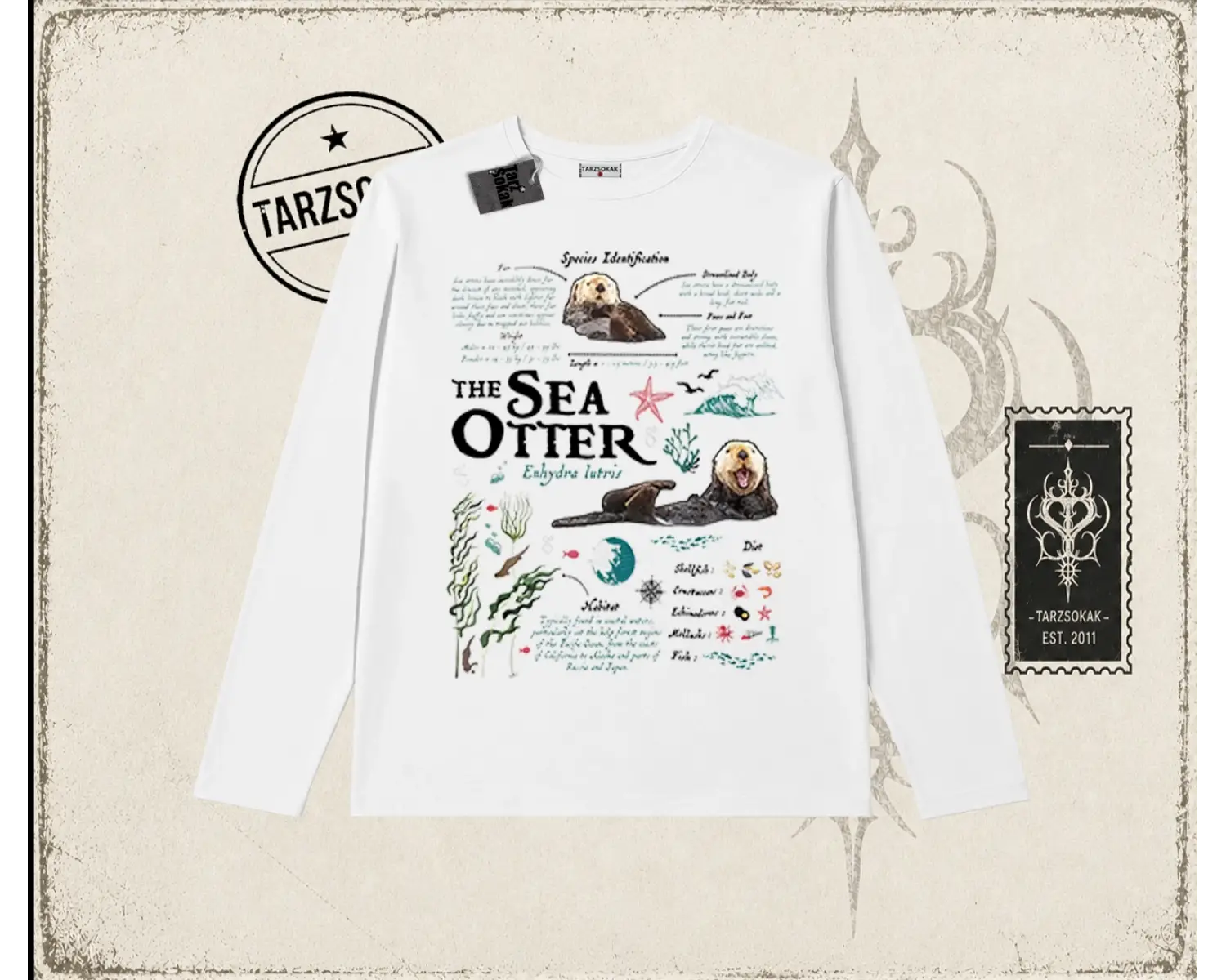 Unisex Sea Otter Biskilet Yaka  Long Sleeve Beyaz