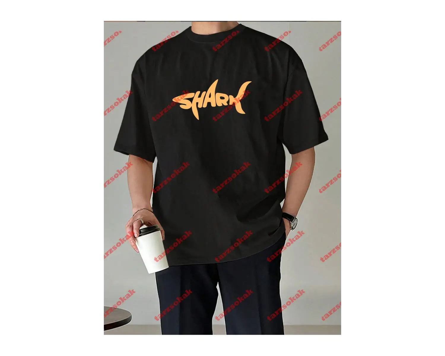 Unisex Shark Tasarım Tshirt Kısa kollu bisiklet yaka t-shirt