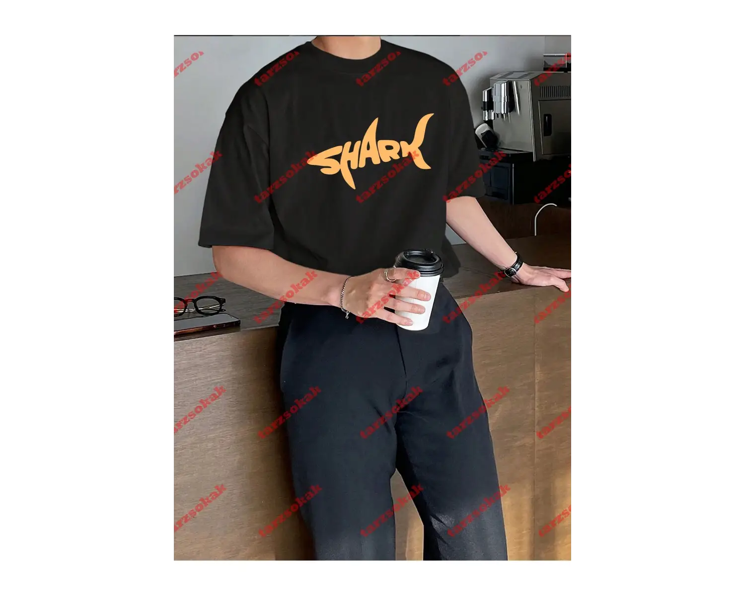 Unisex Shark Tasarım Tshirt Kısa kollu bisiklet yaka t-shirt