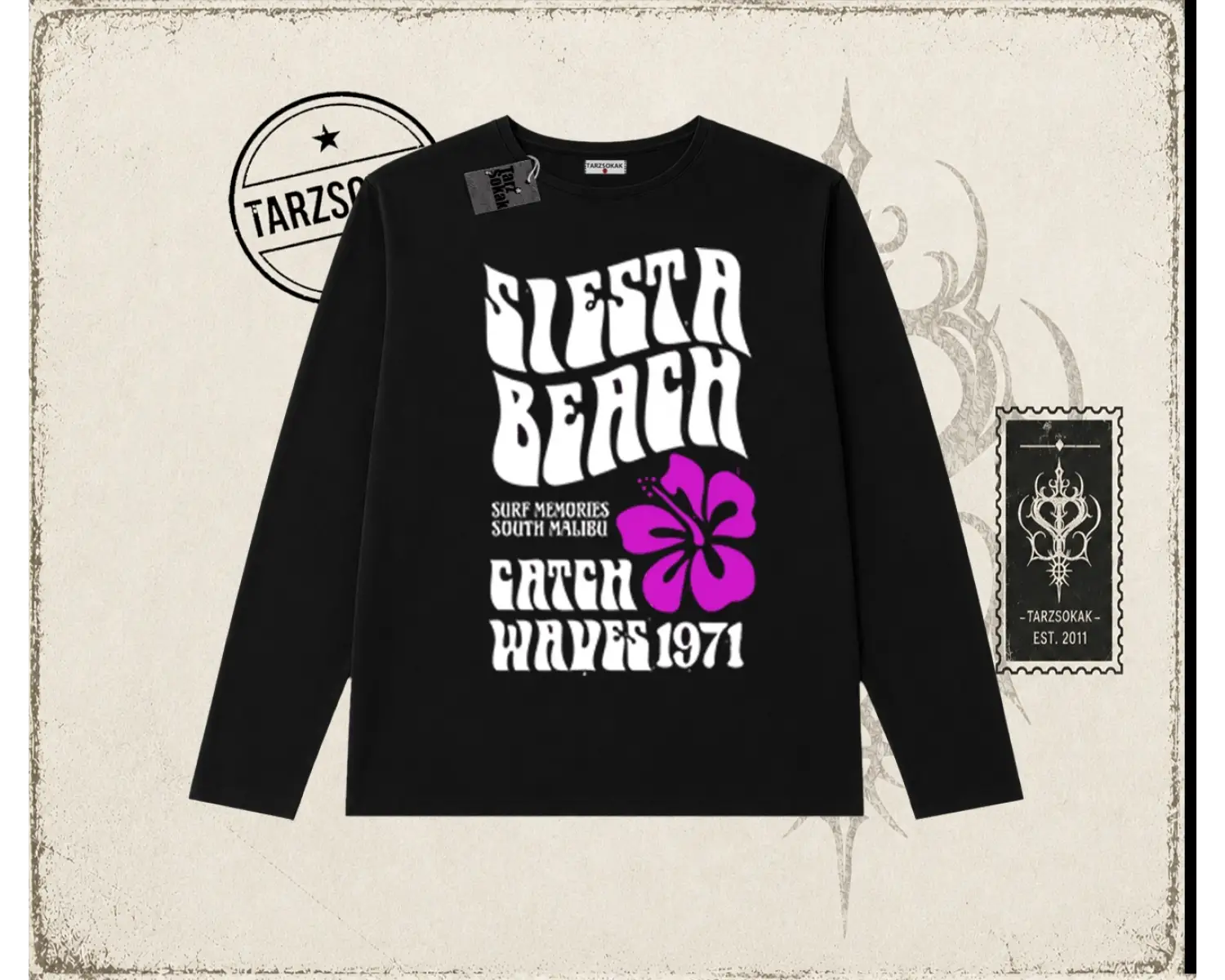 Unisex Siesta Beach Biskilet Yaka  Long Sleeve Beyaz