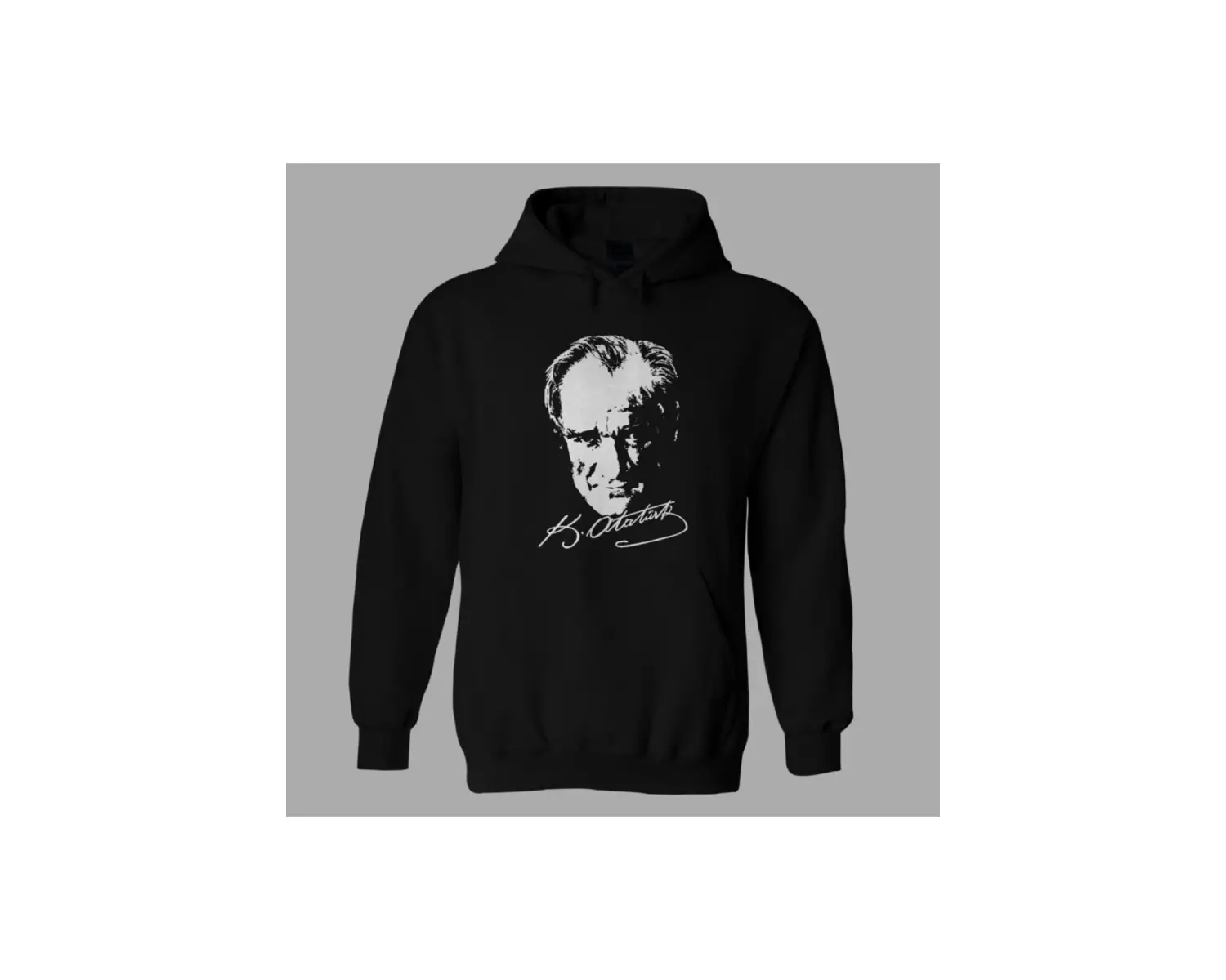 Unisex Siyah Atatürk Siyah Hoodie Sweat