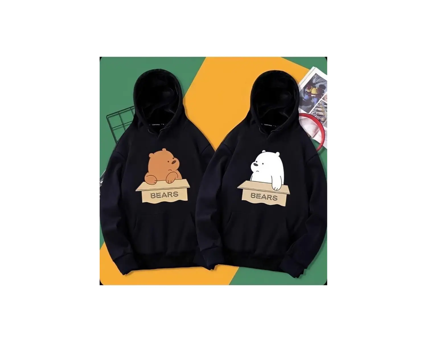 Unısex Siyah Beyaz Ayıcık Sevgili Kombini Oversize Kapüşonlu Sweatshirt