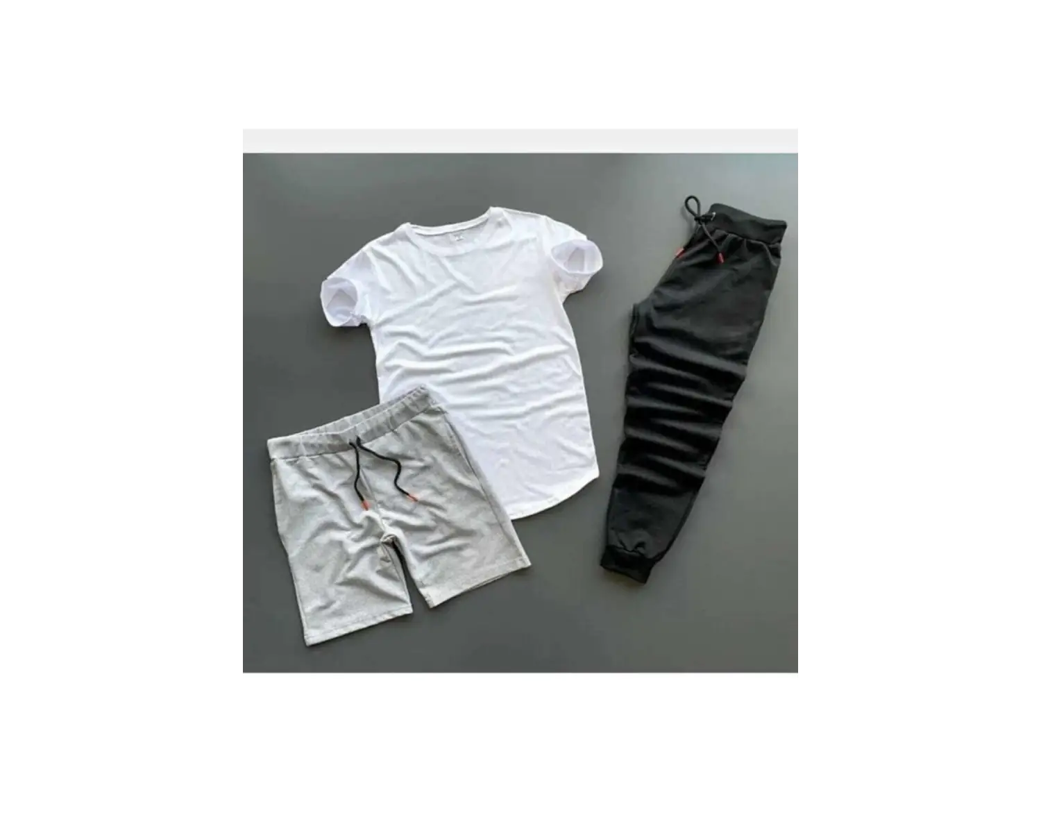 Unisex Siyah Beyaz Gri 3lü Kombin Takım (TİŞÖRT-ŞORT-EŞOFMAN ALTI) Kombintakım