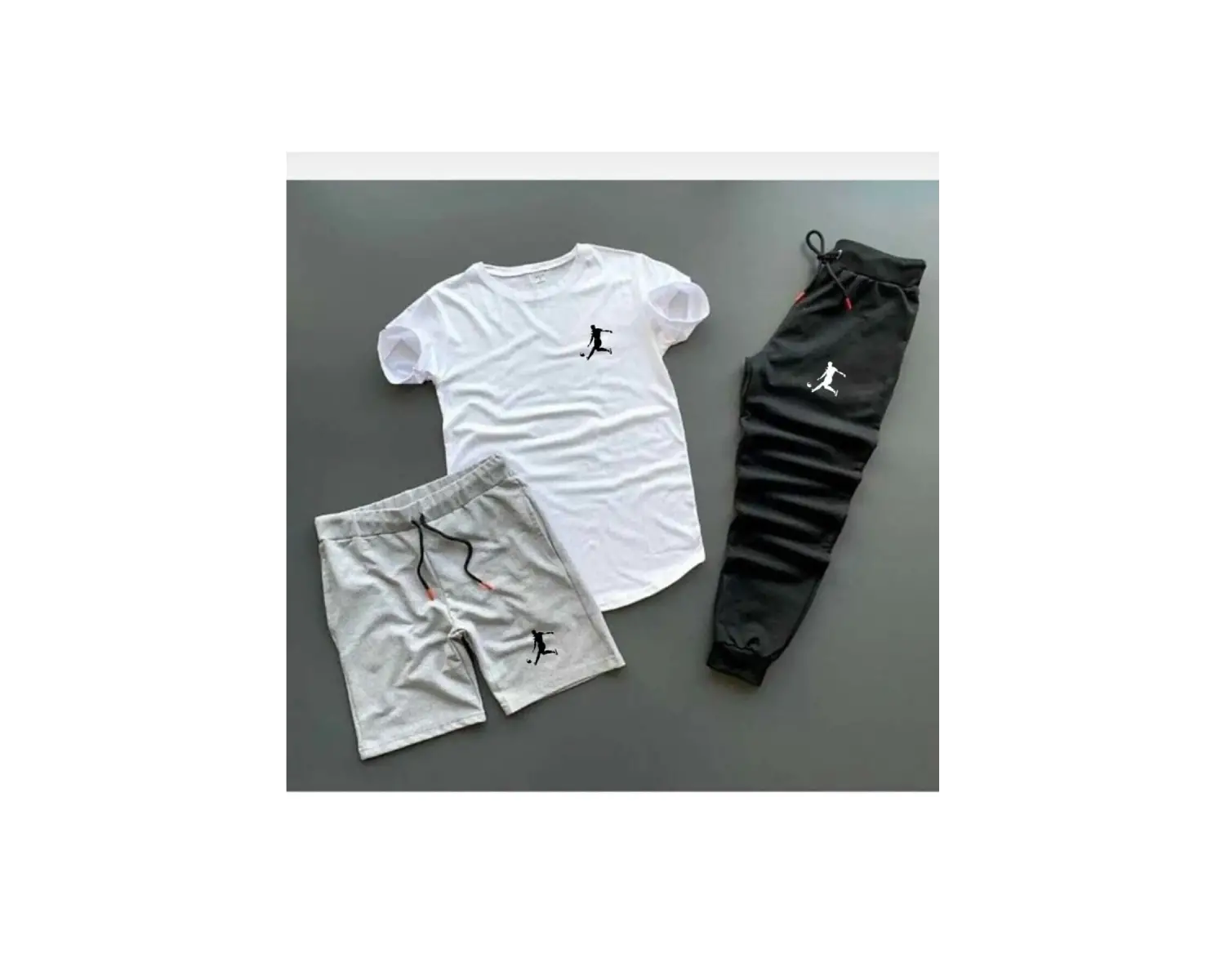 Unisex Siyah Beyaz Gri Futbolcu Baskılı 3lü Kombin Takım Kombintakım011