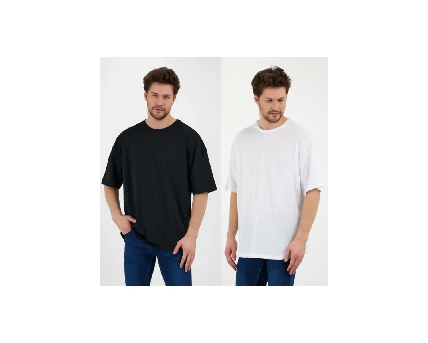 Unisex Siyah Beyaz Oversize Bol Kesim Basic 2 Li Paket Tshirt