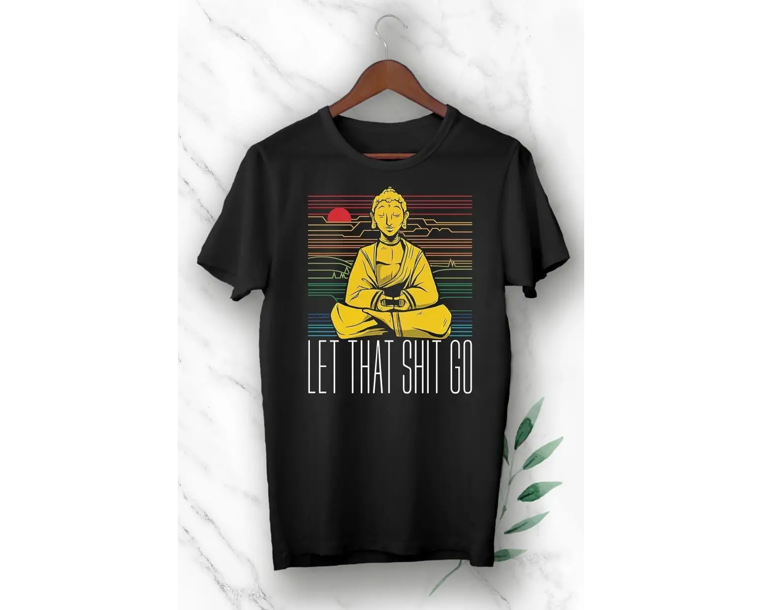 Unisex Siyah Buda Baskılı Tişört