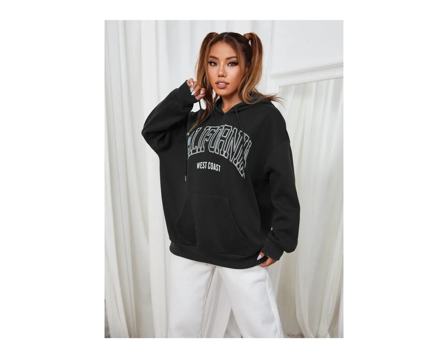 Unisex Siyah Calıfornia Baskılı Kapüşonlu Sweatshirt