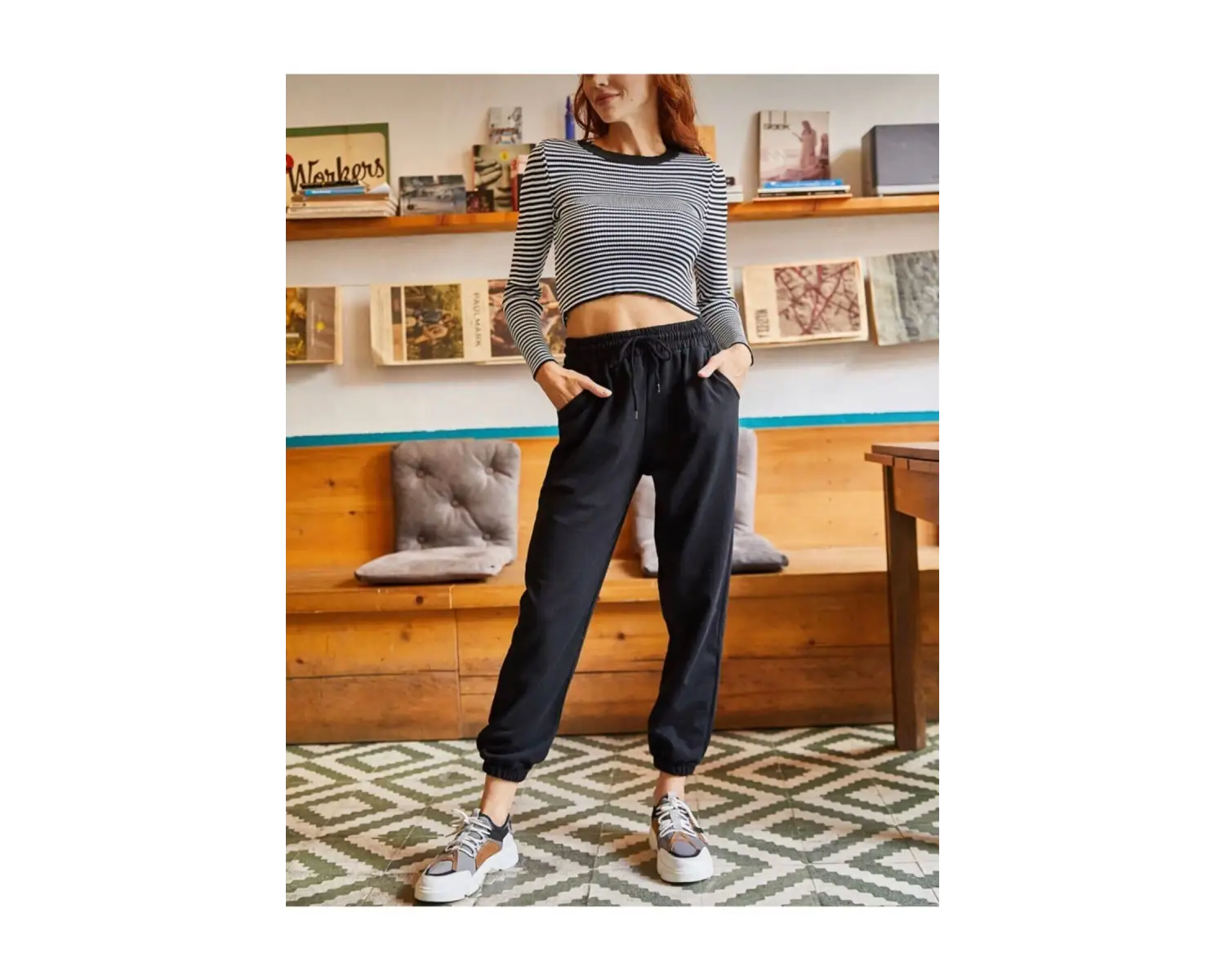 Unisex Siyah Cepli Beli Bağcıklı Basic Eşofman Altı Jogger