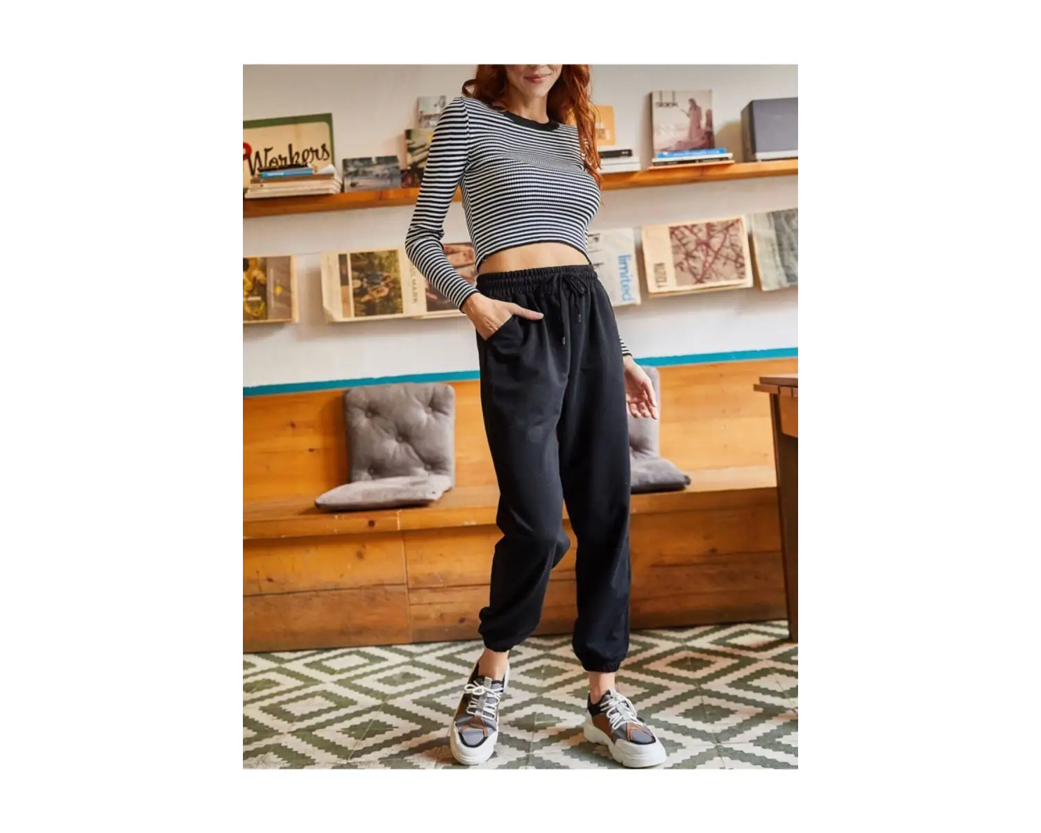 Unisex Siyah Cepli Beli Bağcıklı Basic Eşofman Altı Jogger