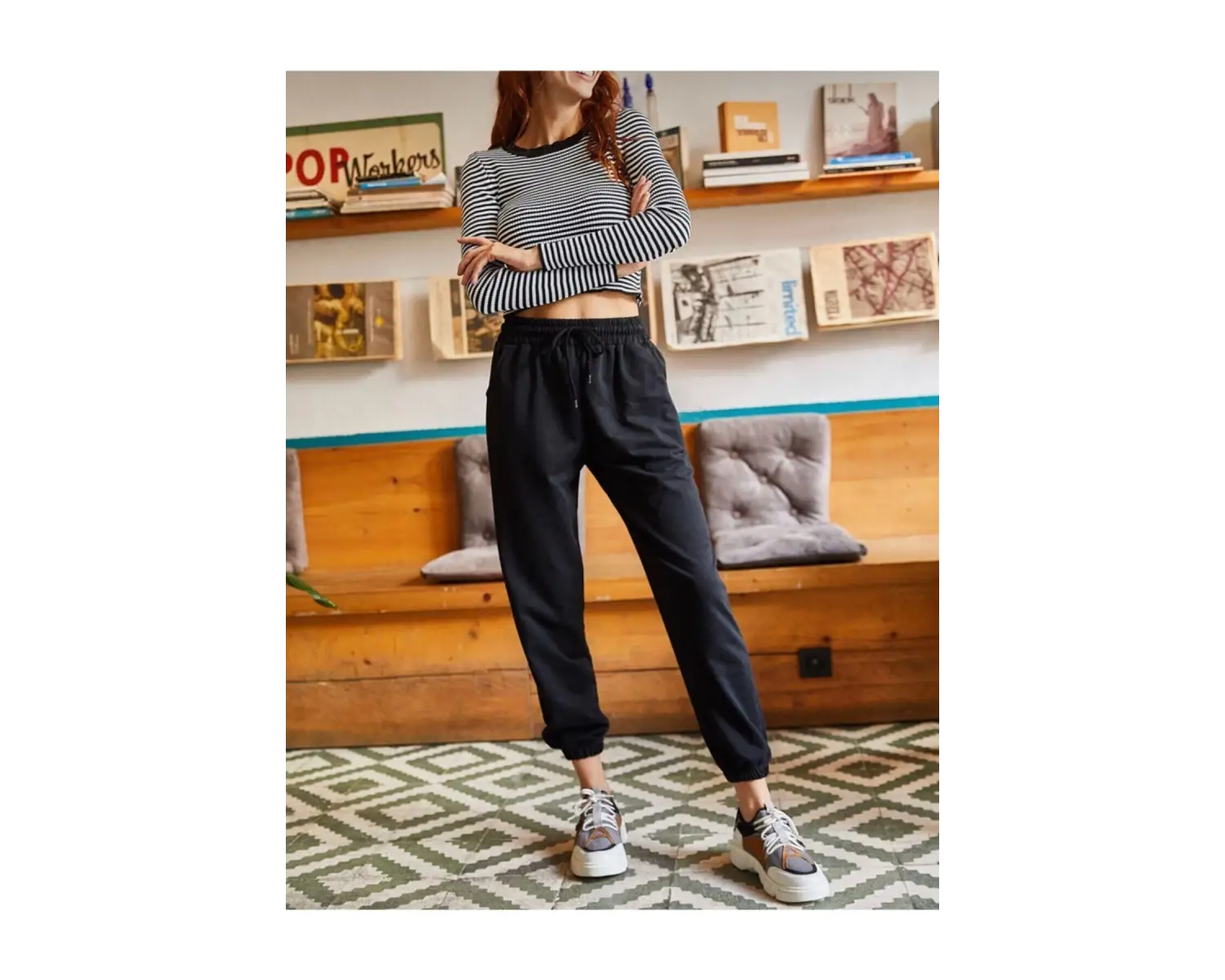 Unisex Siyah Cepli Beli Bağcıklı Basic Eşofman Altı Jogger