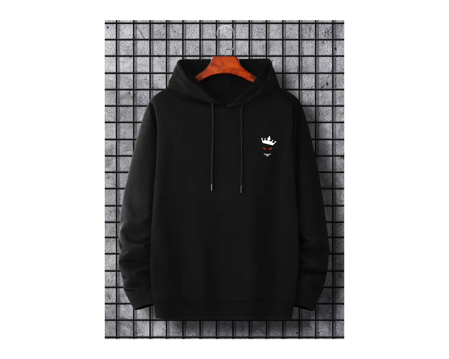 Unisex Siyah Devil Baskılı Kapüşonlu Sweatshirt