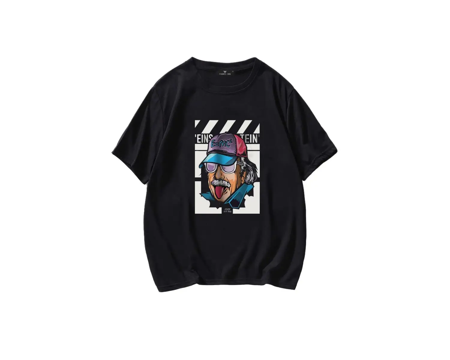 Unisex Siyah Einstein Baskılı Oversize Tişört