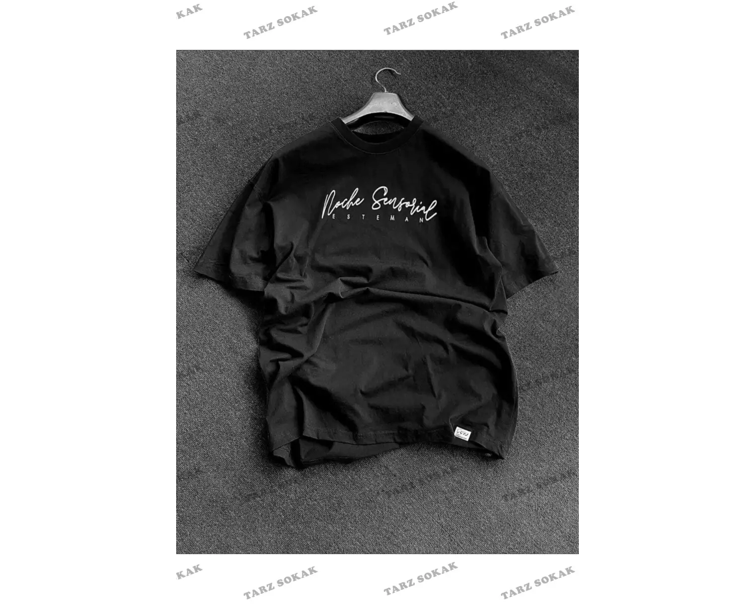 Unisex Siyah Esteman Özel Baskılı Oversize Bisiklet Yaka Penye