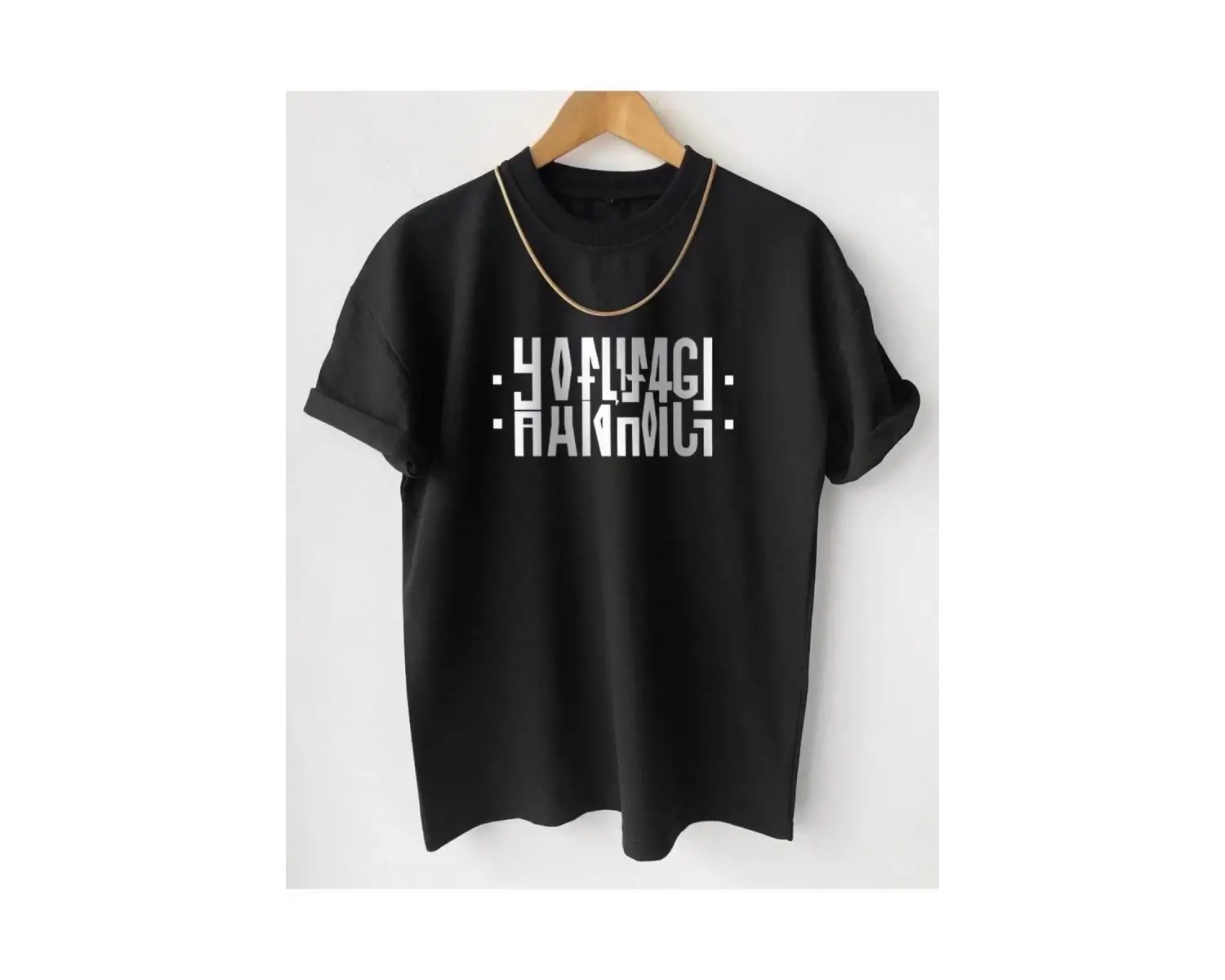 Unisex Siyah Hanımcı Baskılı Katlamalı Bisiklet Yaka Tişört