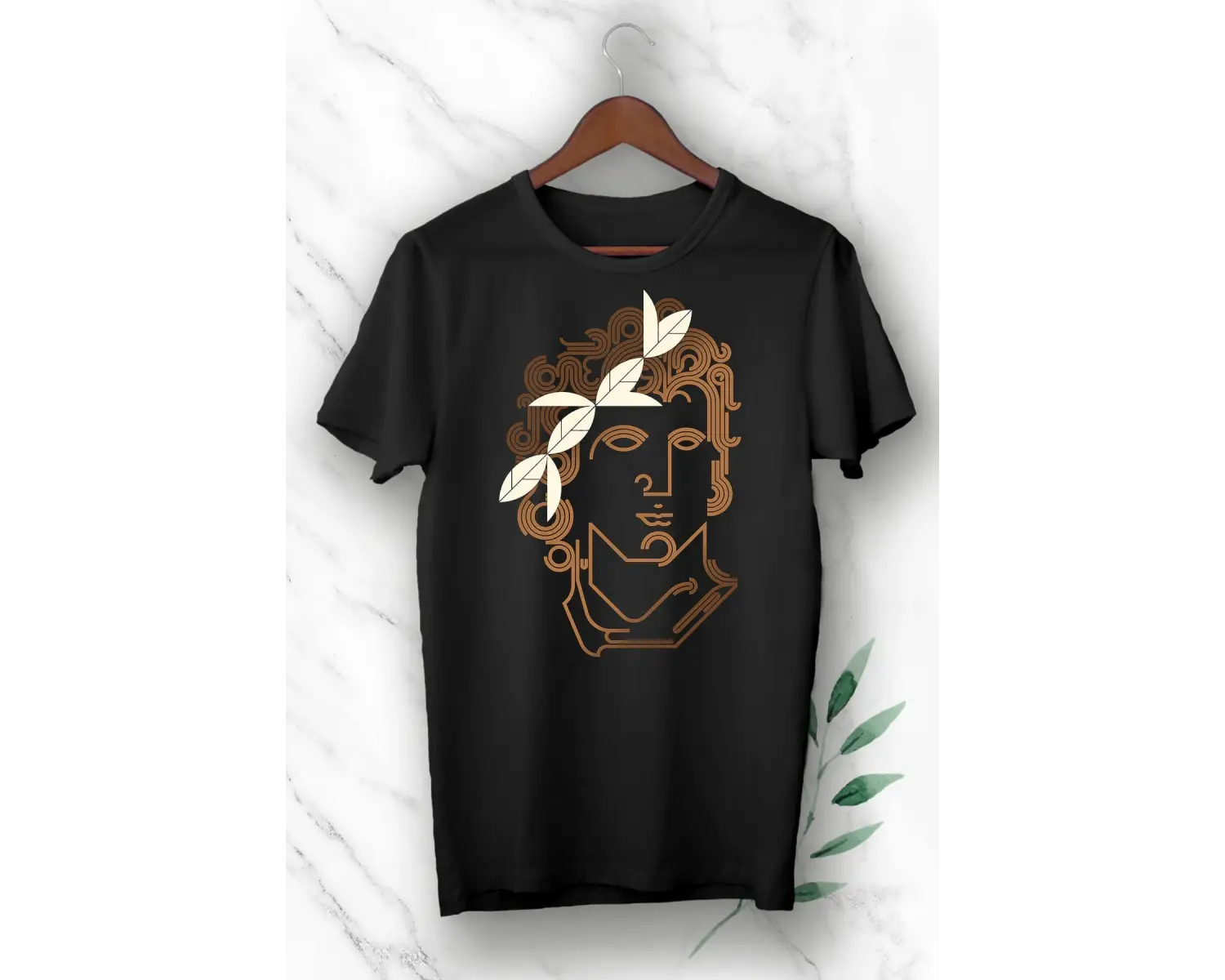 Unisex Siyah Mitoloji Büyük İskender Baskılı T-shirt