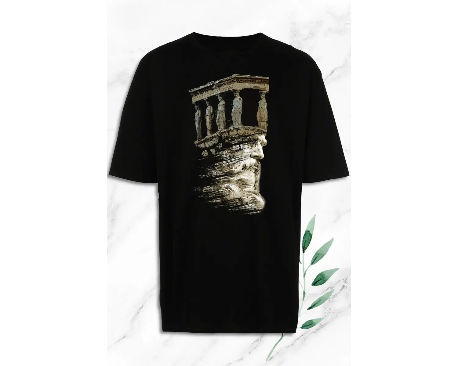 Unisex Siyah Mitoloji Yük Taşıyan Baskılı T-Shirt