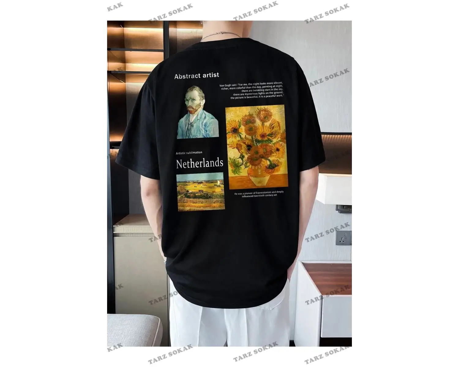 Unisex Siyah Netherlands Baskılı Oversize Bisiklet Yaka Penye