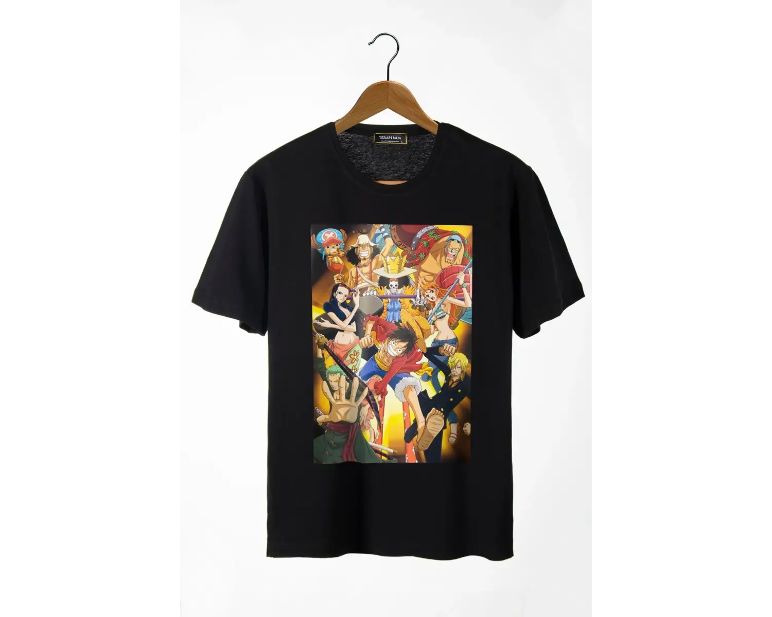 Unisex Siyah Önü Anime Baskılı Oversize Pamuklu