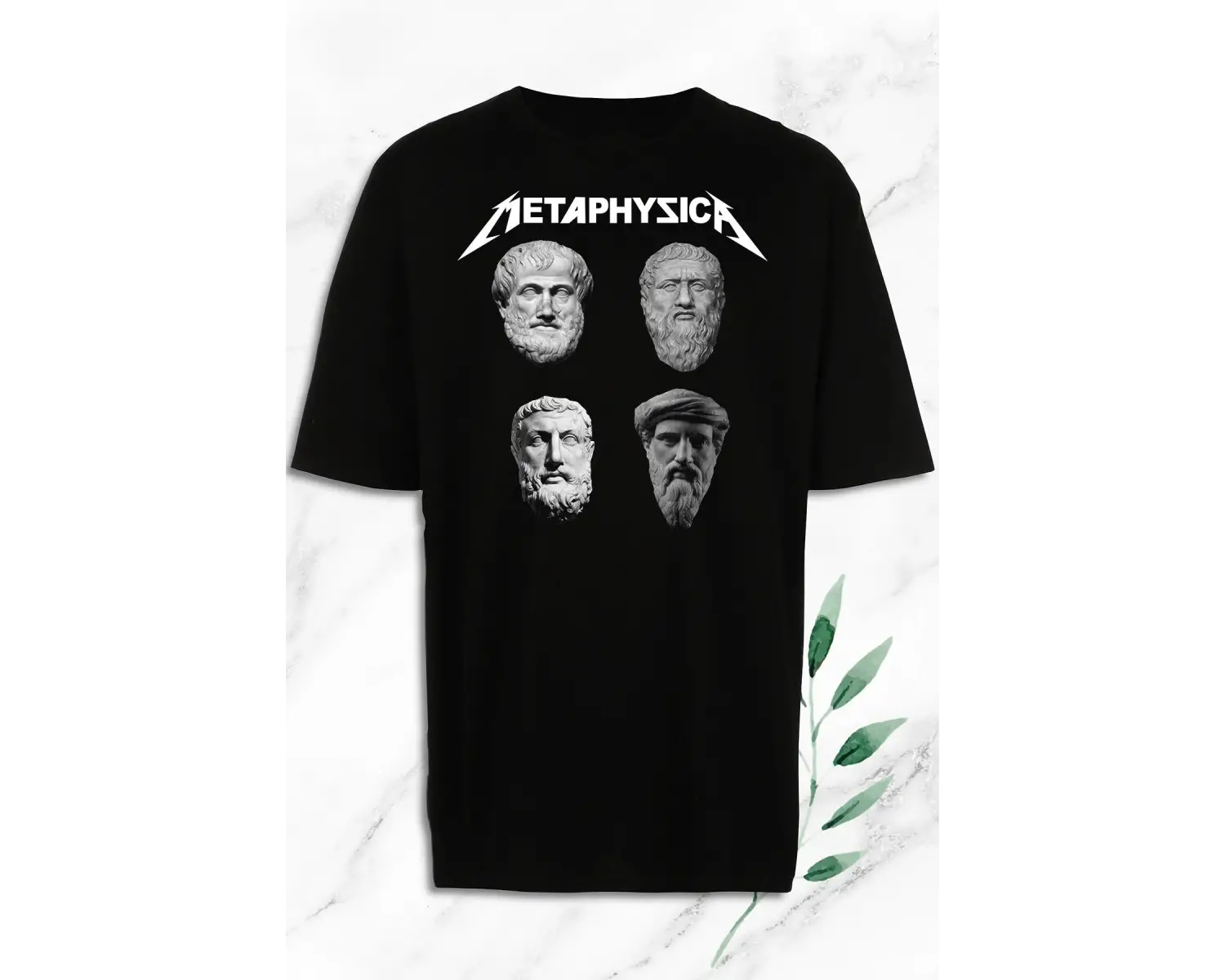 Unisex Siyah Oversize Mitoloji Metafizik Filozof Heykel Baskılı Tişört