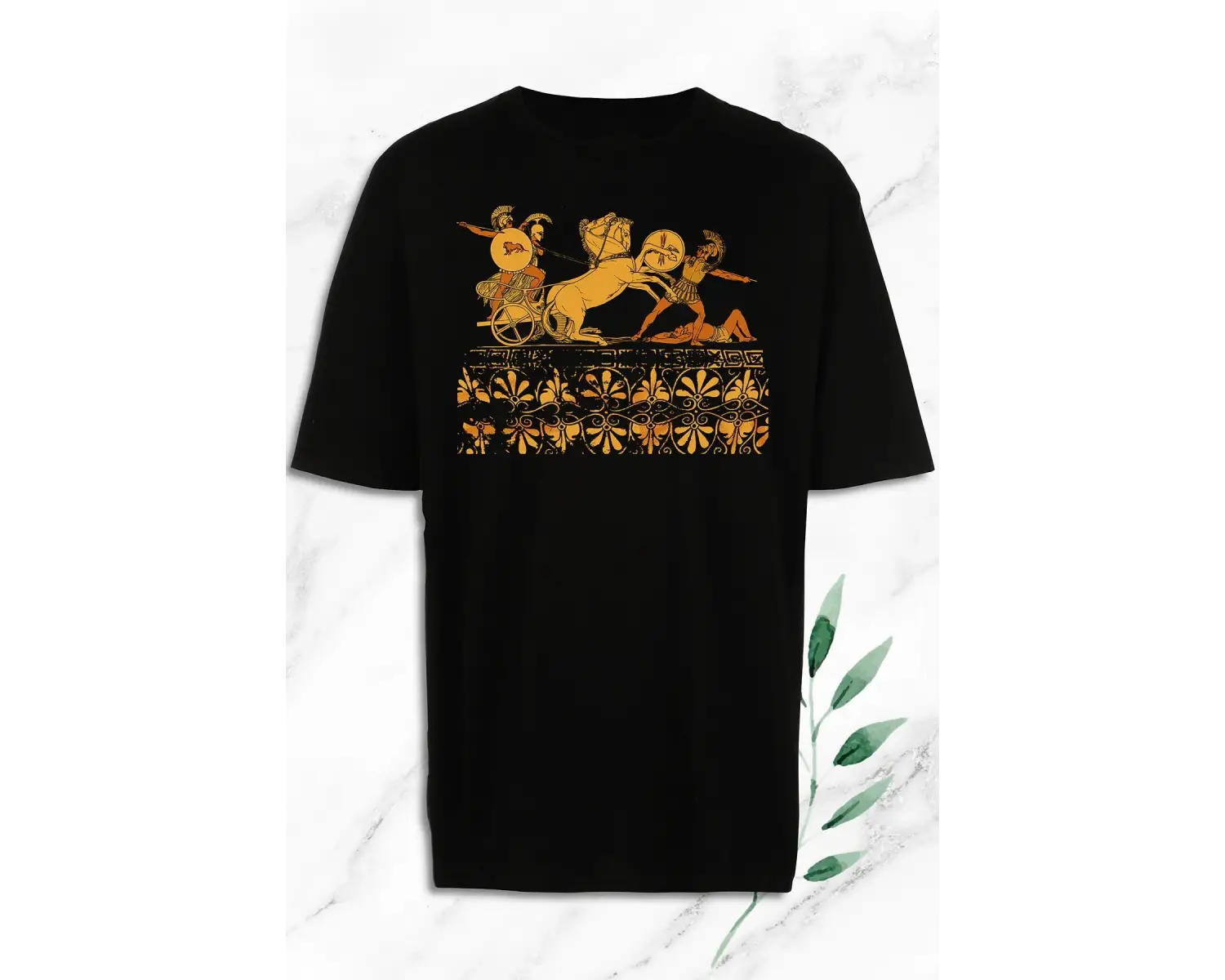 Unisex Siyah Oversize Mitoloji Truva Prensi Hektor Baskılı Tişört