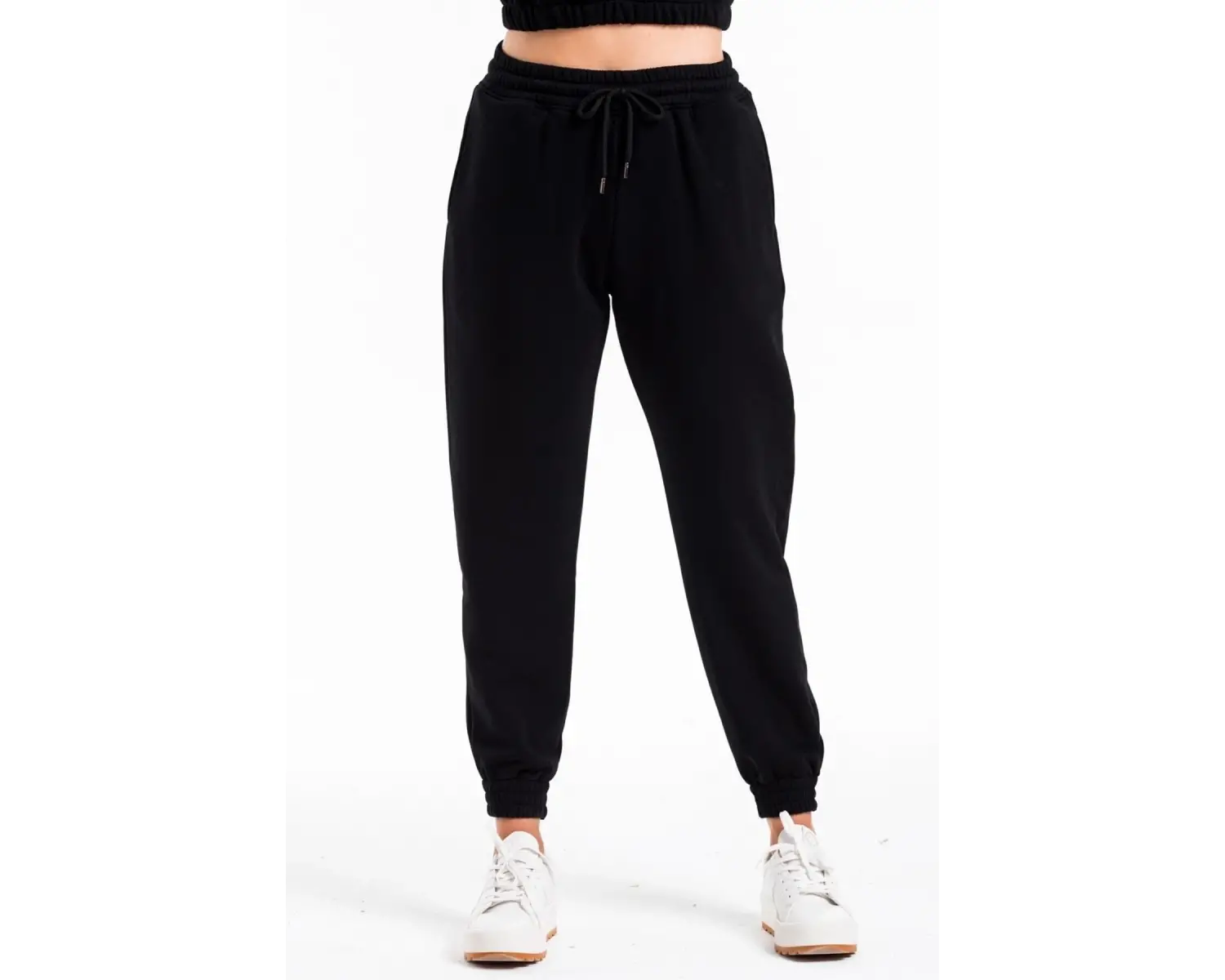 Unisex Siyah Paçası Lastikli Eşofman Altı