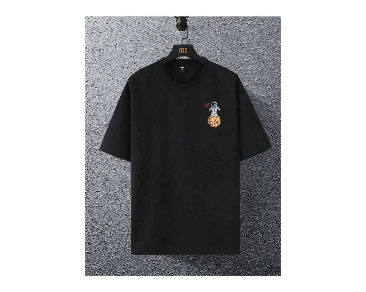 Unisex Siyah The Galaxy Gezegen Baskılı Oversize Bisiklet Yaka Tshirt