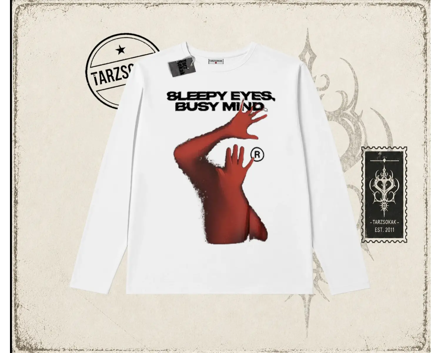 Unisex Sleepy Eyes Biskilet Yaka  Long Sleeve Beyaz