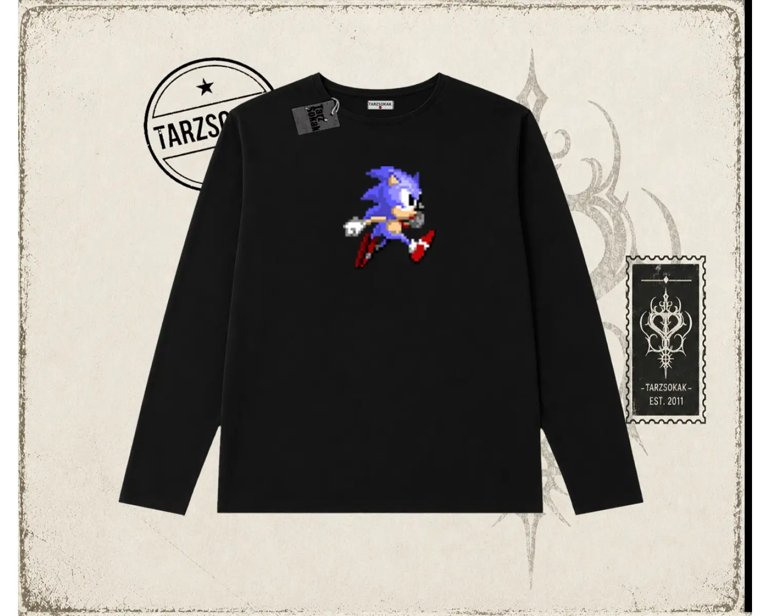 Unisex Sonic The Hedgehog Biskilet Yaka  Long Sleeve Beyaz