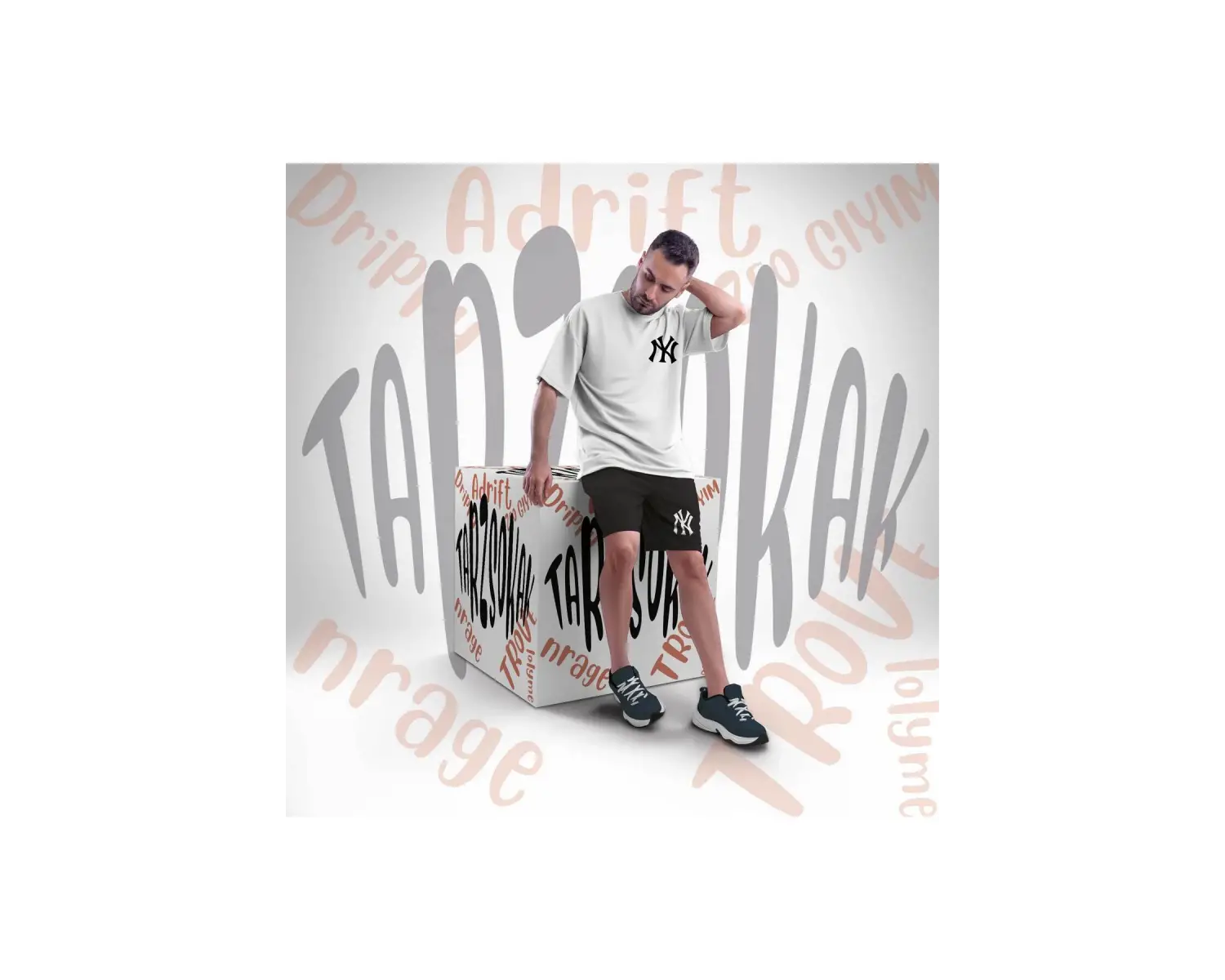 Unisex Şort Takım Ny Ci?ty Letter Graphic Drawstring Waist