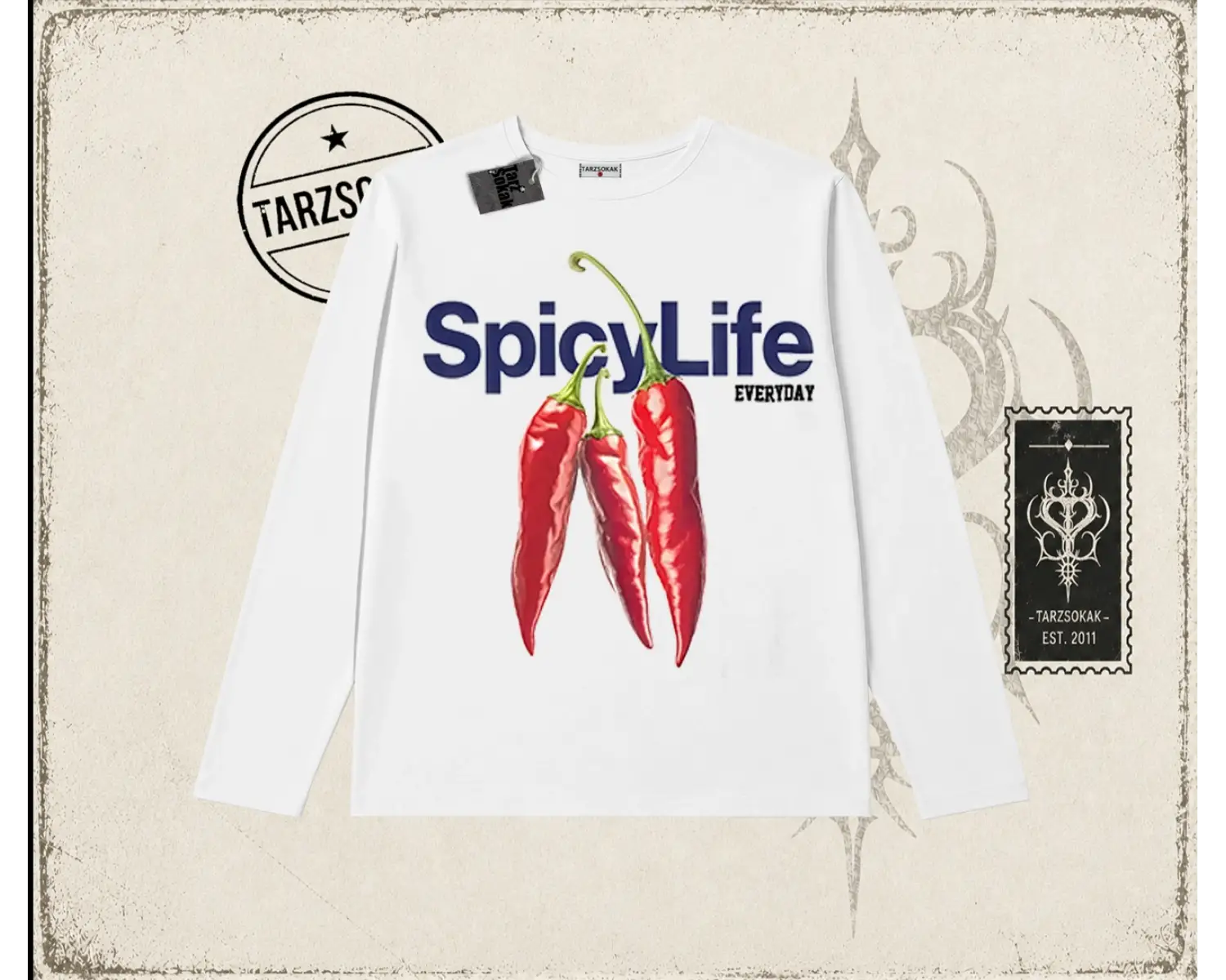 Unisex Spicylife Biskilet Yaka  Long Sleeve Beyaz
