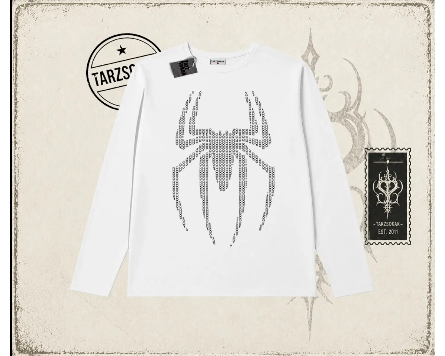 Unisex Spiderman Biskilet Yaka  Long Sleeve Beyaz