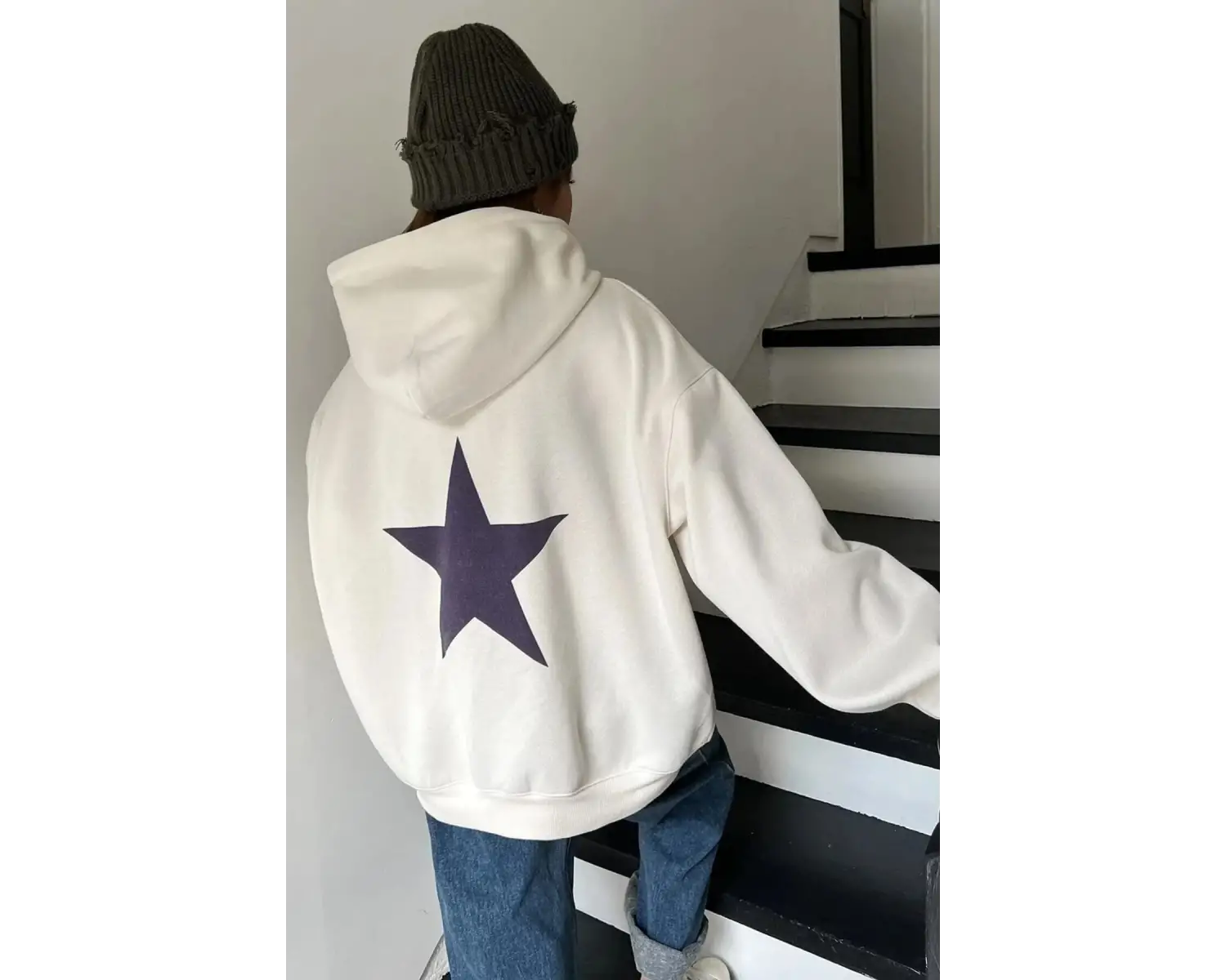 Unisex Star Baskılı Sweatshirt KP-LACI-SIRTYILDIZ Beyaz