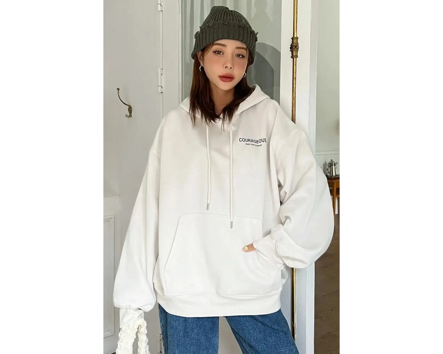 Unisex Star Baskılı Sweatshirt KP-LACI-SIRTYILDIZ Beyaz