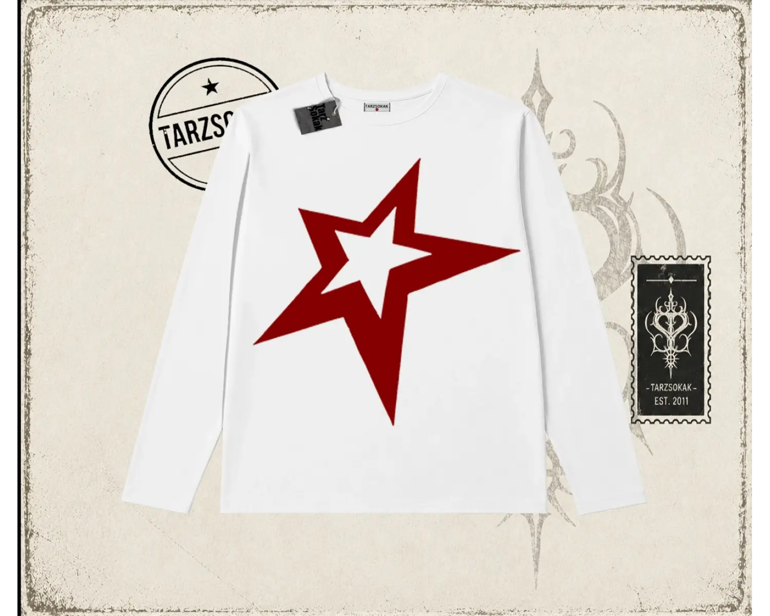 Unisex Star Biskilet Yaka  Long Sleeve Beyaz