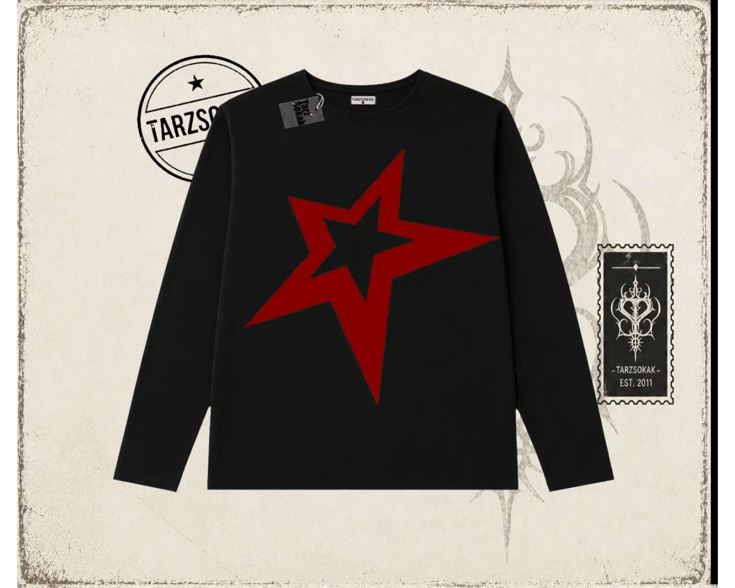 Unisex Star Biskilet Yaka  Long Sleeve Beyaz