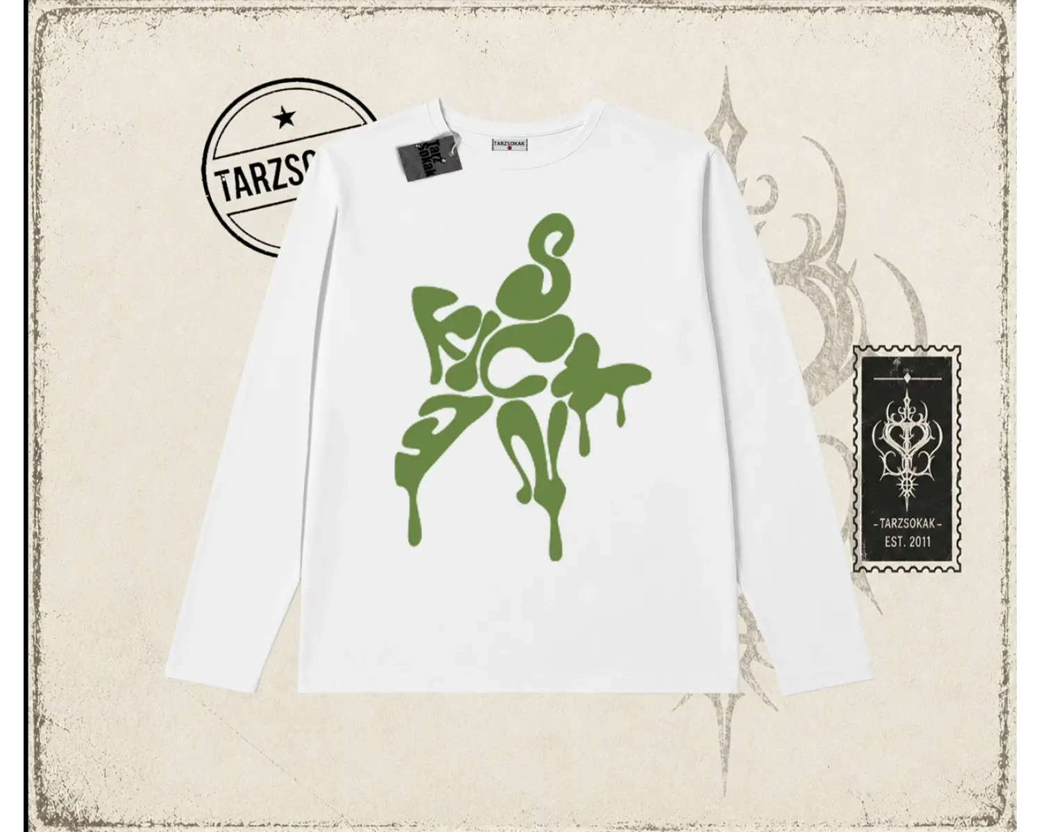 Unisex Star Sicken Biskilet Yaka  Long Sleeve Beyaz